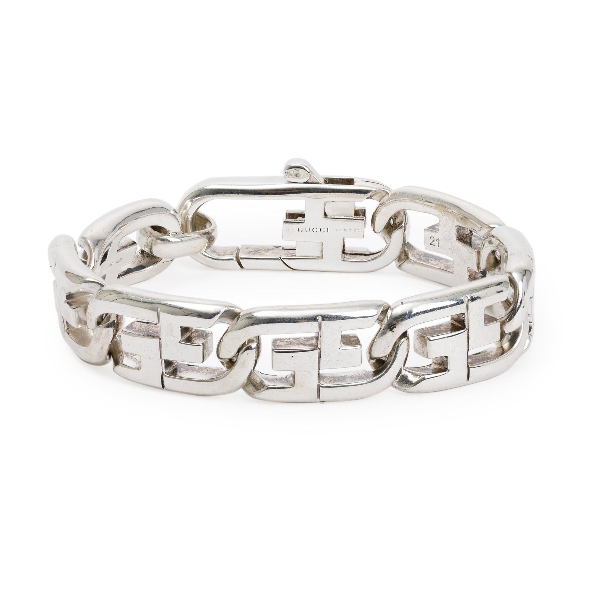 Gucci Sterling Silver Cut Out G Link Bracelet