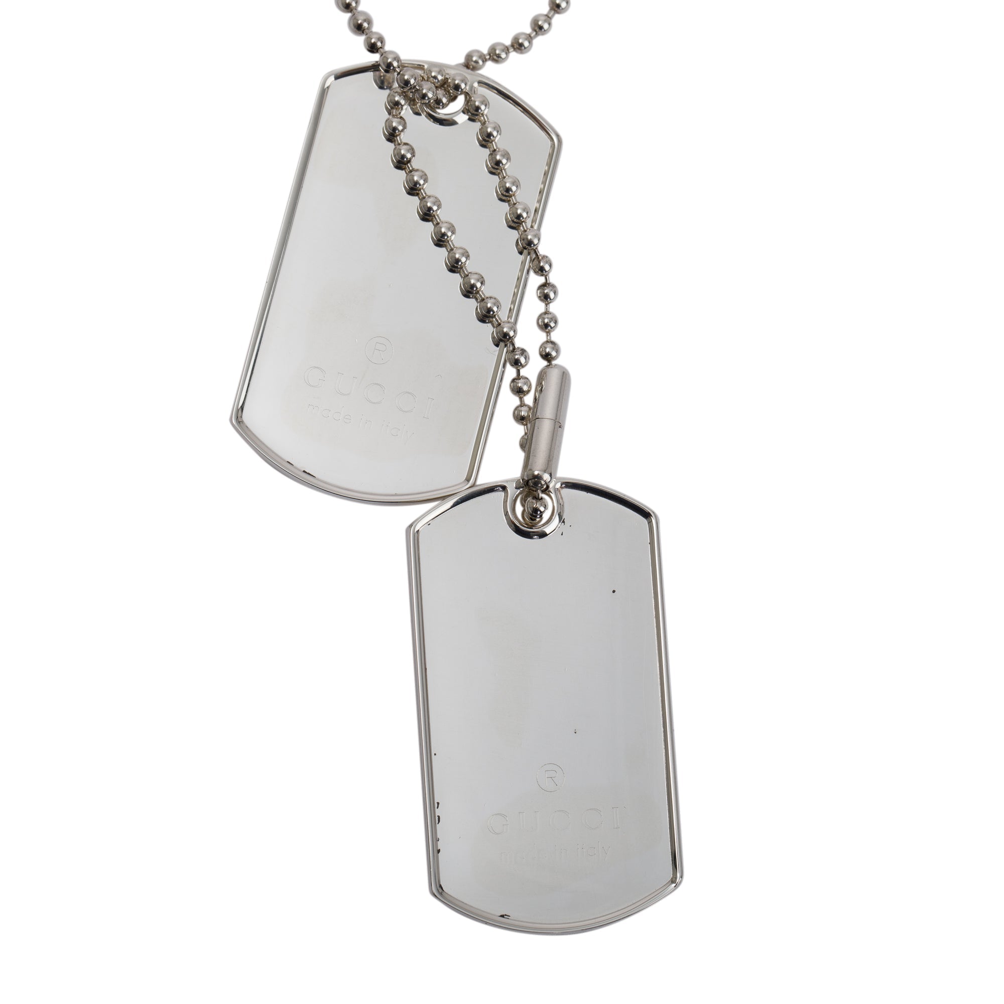 Gucci Sterling Silver Double Dog Tag Pendant Necklace
