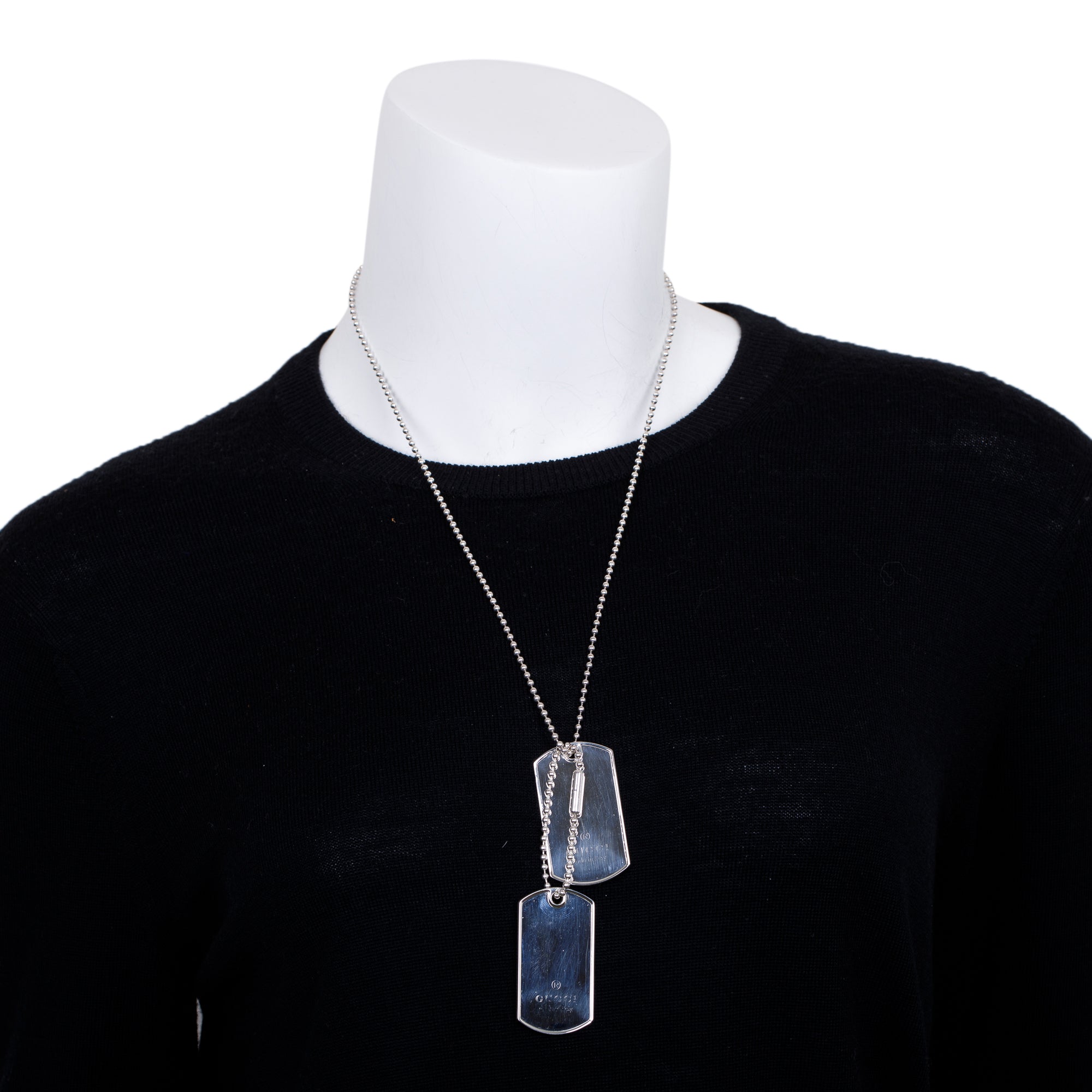 Gucci Sterling Silver Double Dog Tag Pendant Necklace