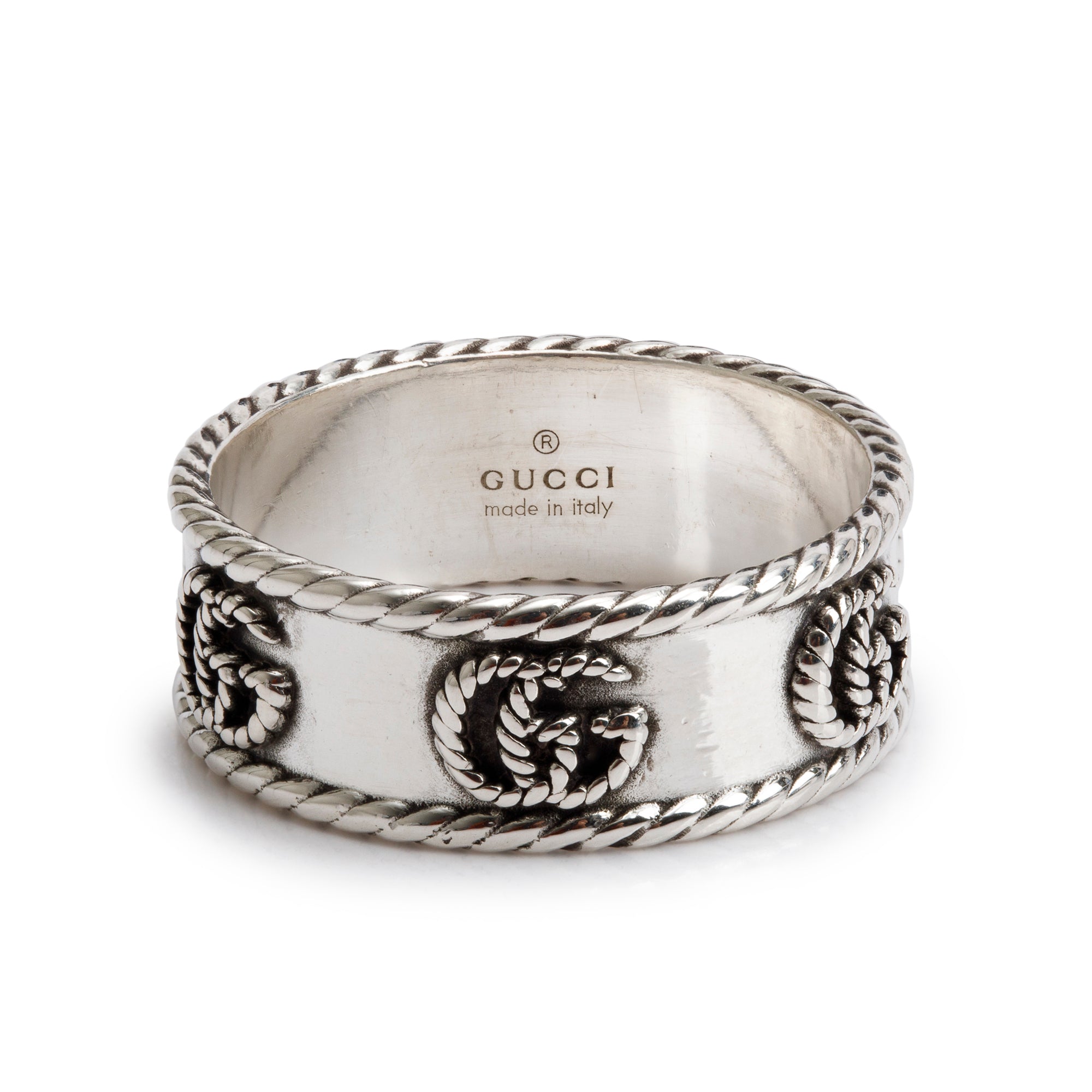 Gucci Sterling Silver Double G Band Ring, Size 26 11