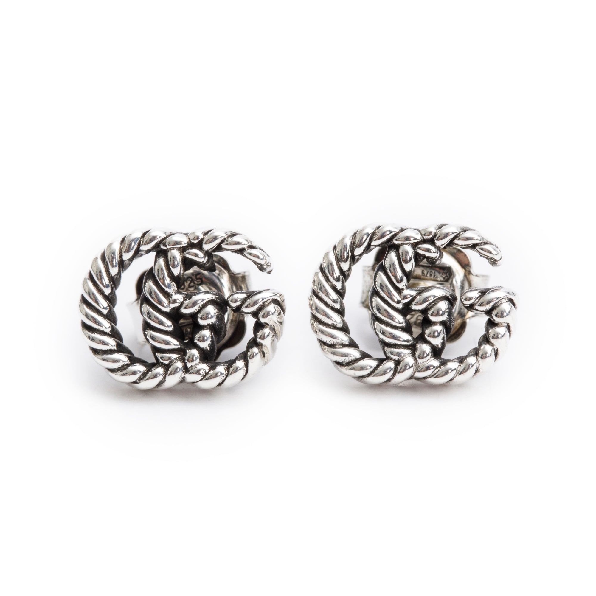 Gucci Sterling Silver Double G Stud Earrings w/ Box