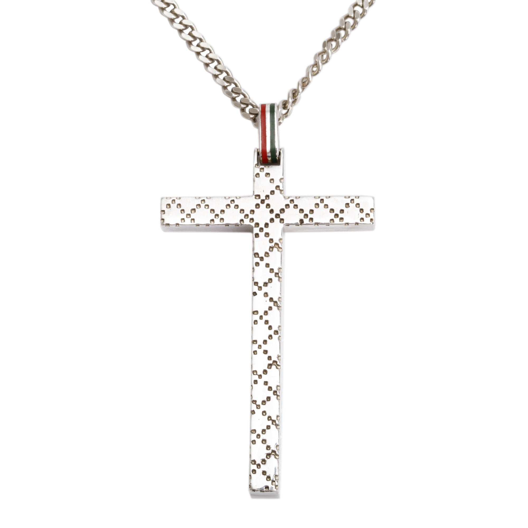 Gucci Sterling Silver Enamel Diamante Cross Pendant Necklace