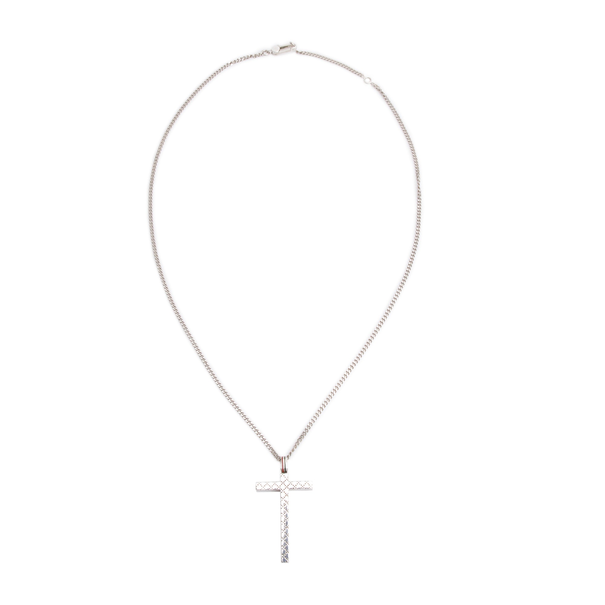 Gucci Sterling Silver Enamel Diamante Cross Pendant Necklace