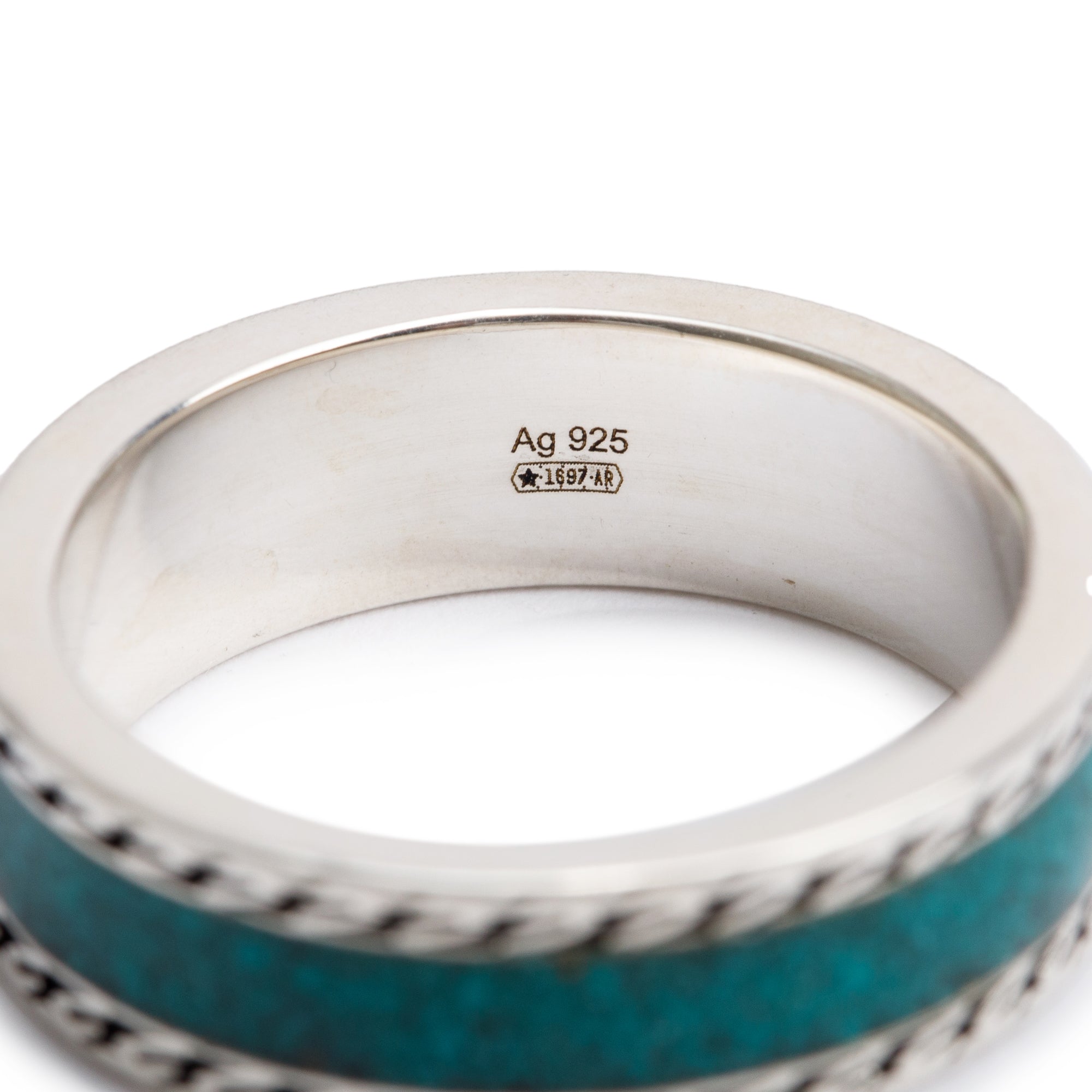 Gucci Sterling Silver Enamel Interlocking G Ring, Size 15 7