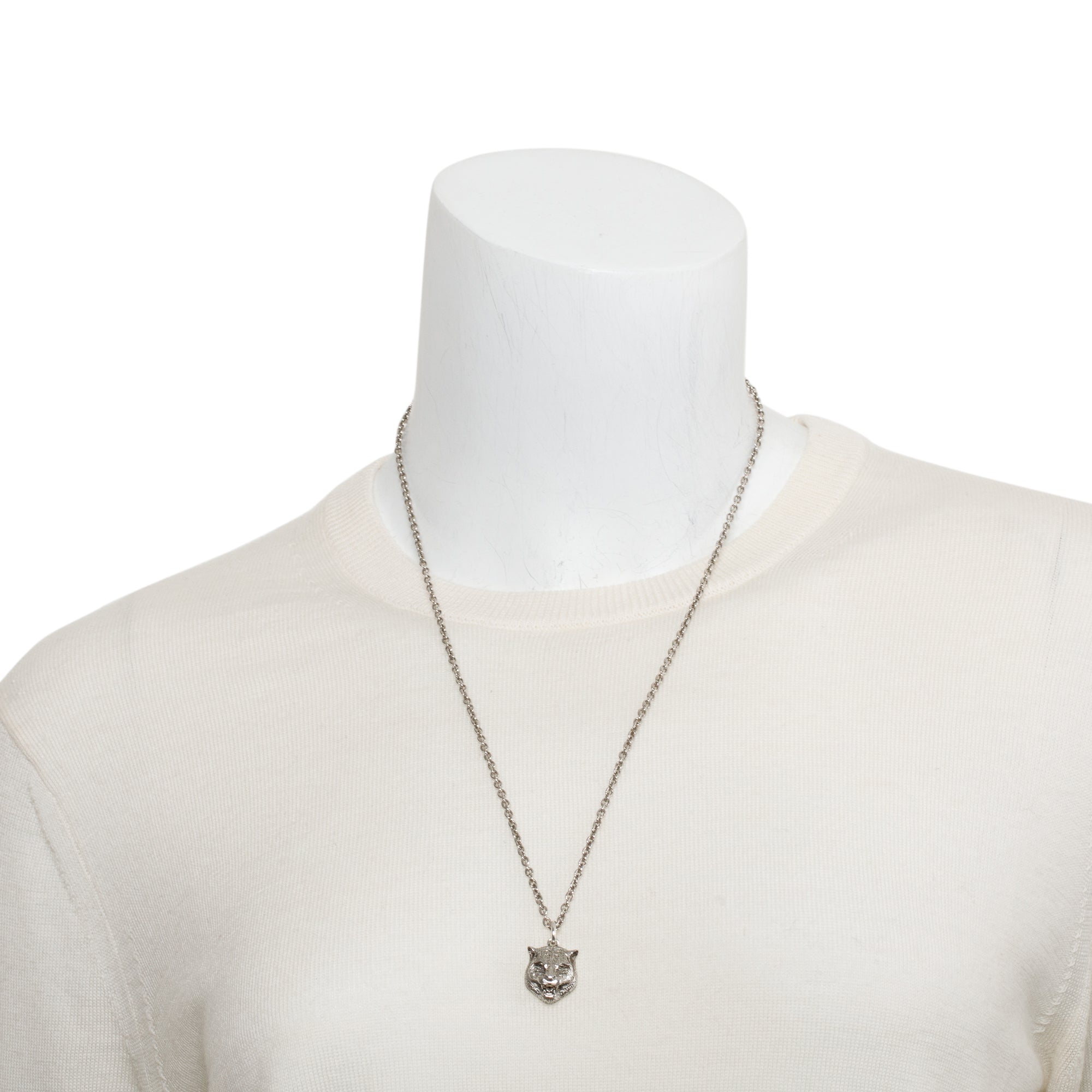 Gucci Sterling Silver Feline Head Pendant Necklace w/ Box