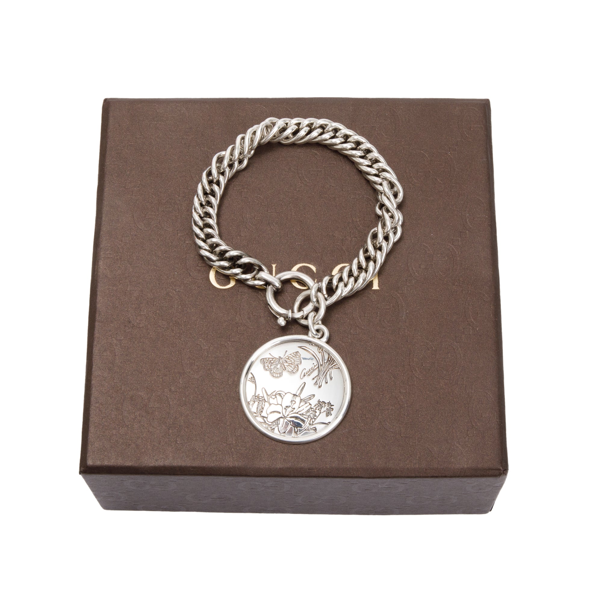 Gucci Sterling Silver Flora Charm Bracelet w/ Box