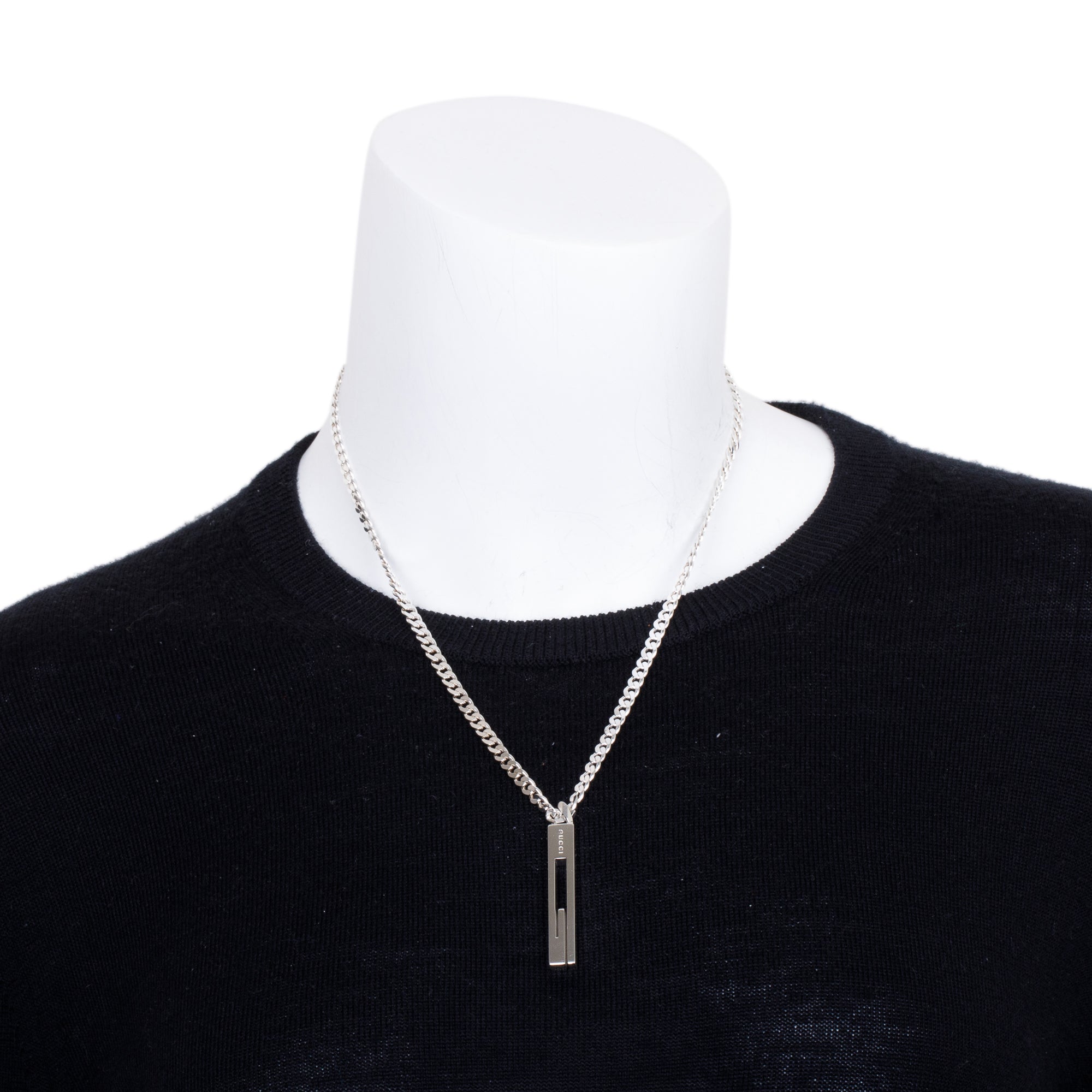 Gucci Sterling Silver G Bar Pendant Necklace