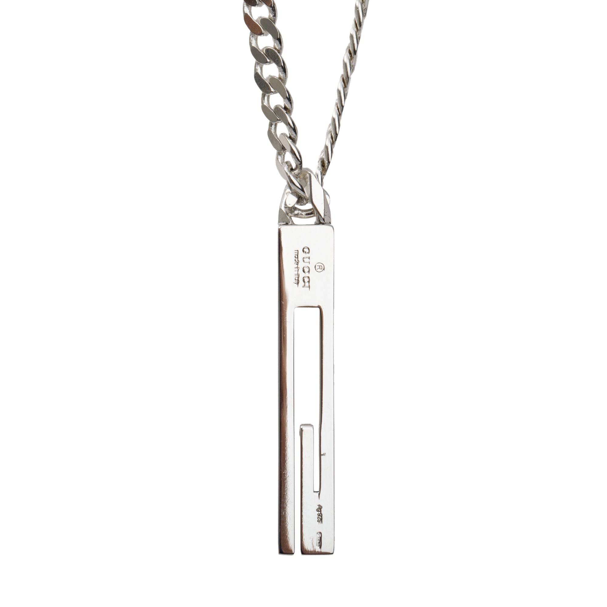 Gucci Sterling Silver G Bar Pendant Necklace