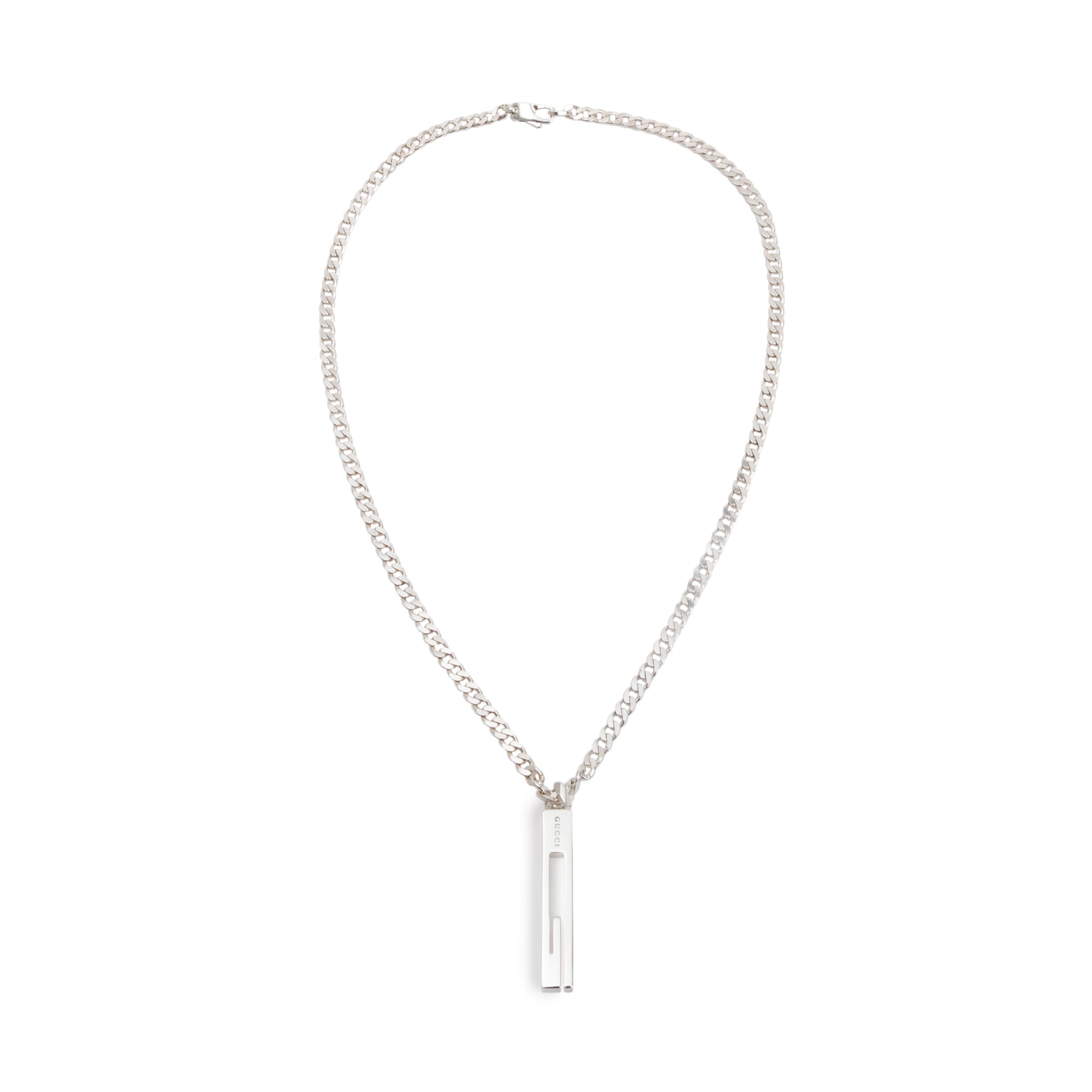 Gucci Sterling Silver G Bar Pendant Necklace