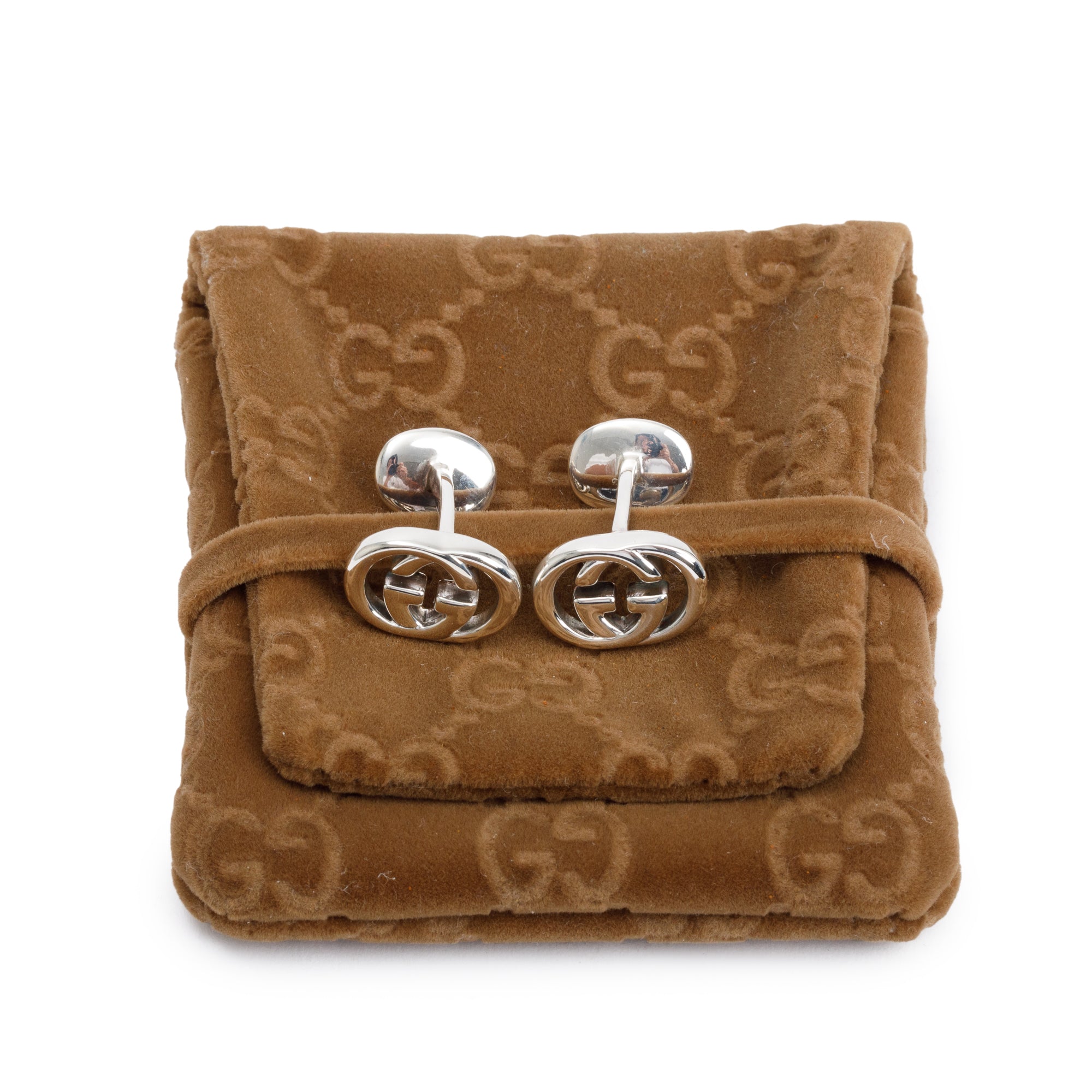 Gucci Sterling Silver GG Logo Cufflinks
