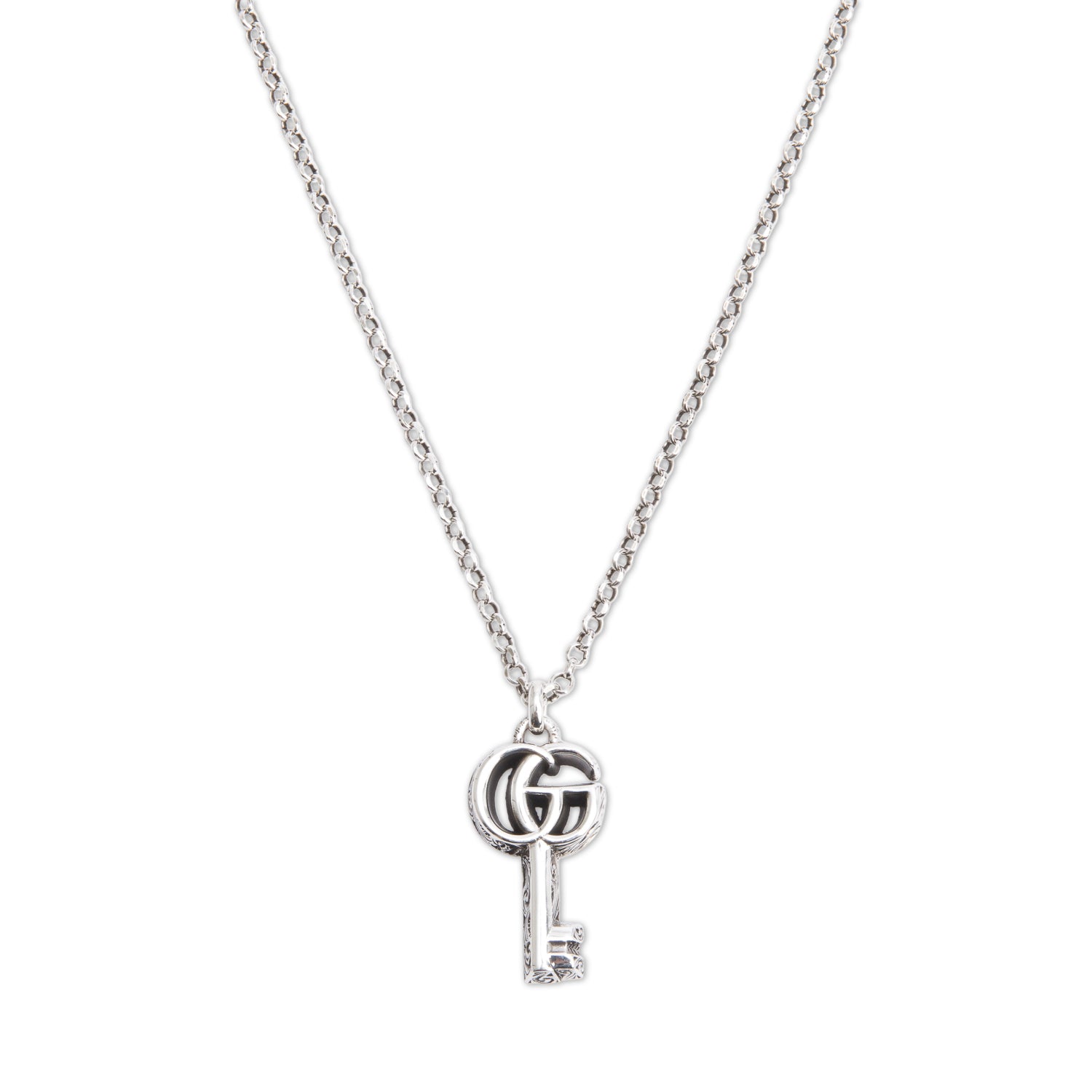 Gucci Sterling Silver GG Marmont Key Charm Necklace