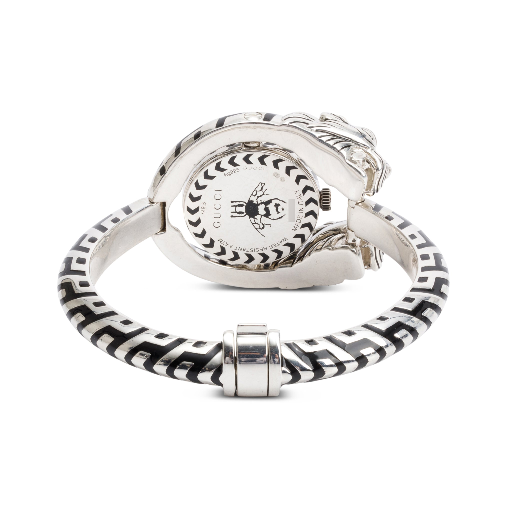 Gucci Sterling Silver Greek God Dionysus Black Mother of Pearl Dial 23 MM Quartz Watch