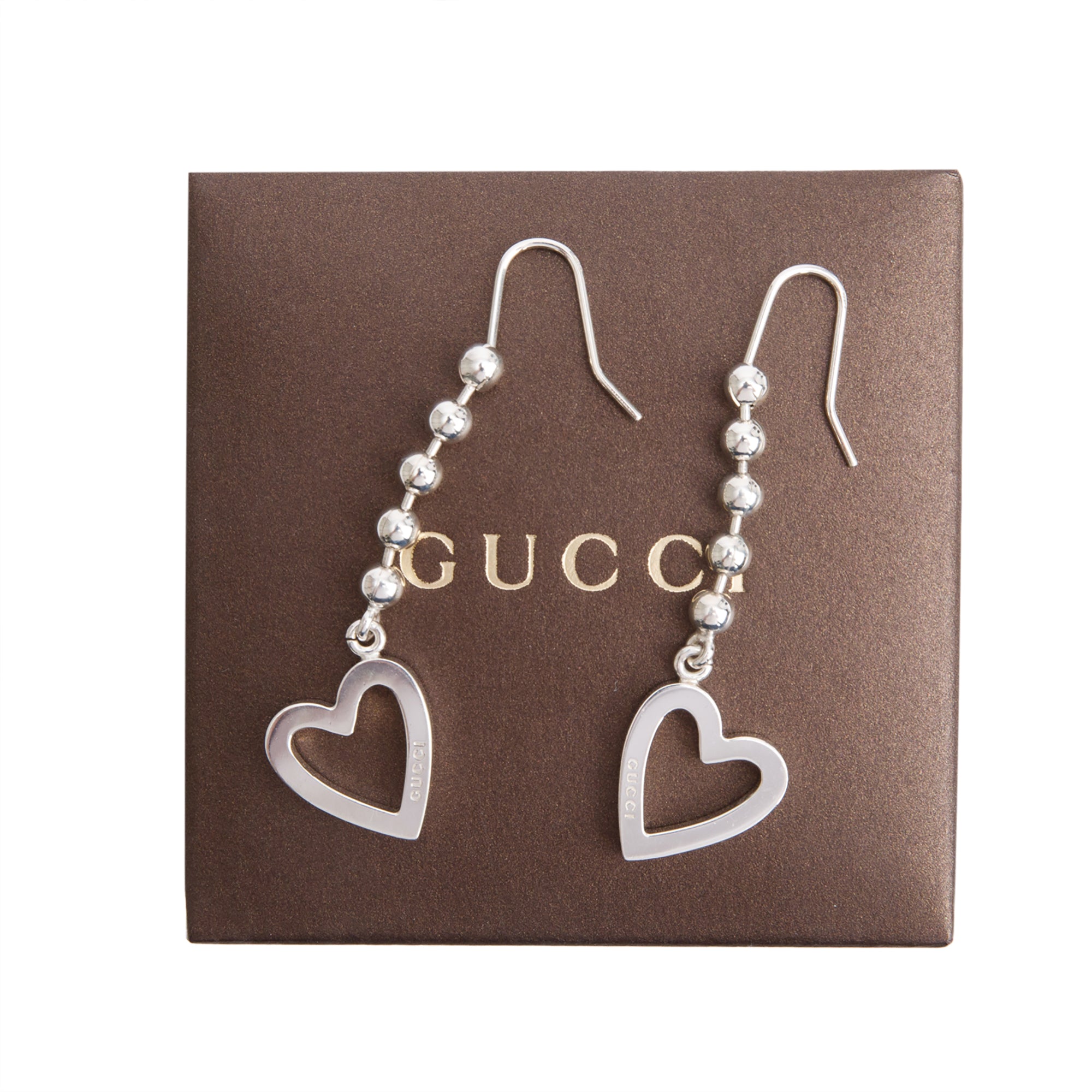 Gucci Sterling Silver Heart Drop Earrings w/ Box