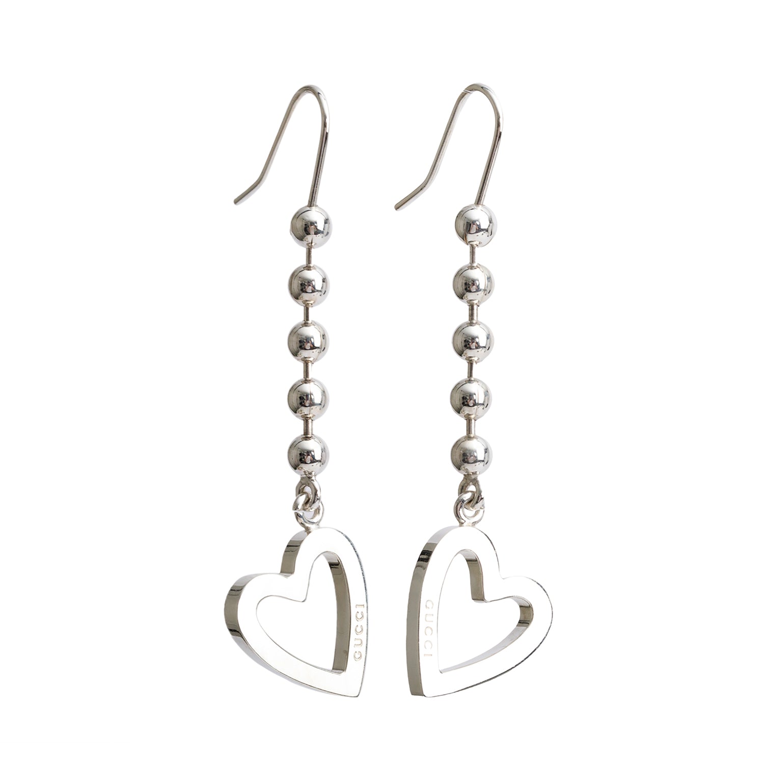 Gucci Sterling Silver Heart Drop Earrings w/ Box