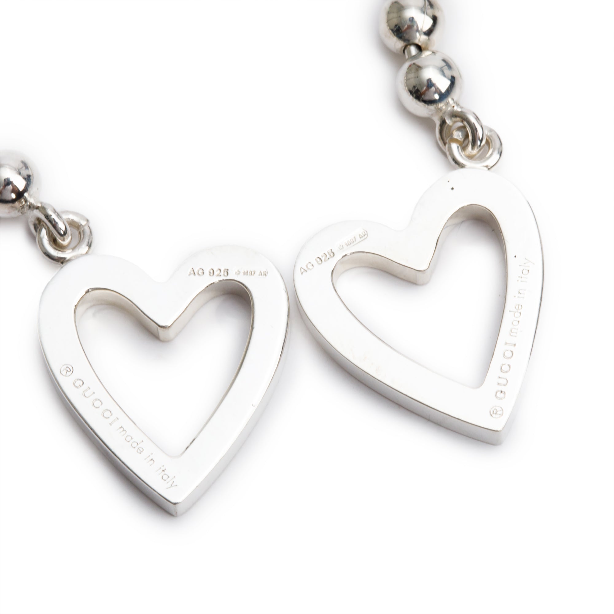 Gucci Sterling Silver Heart Drop Earrings w/ Box