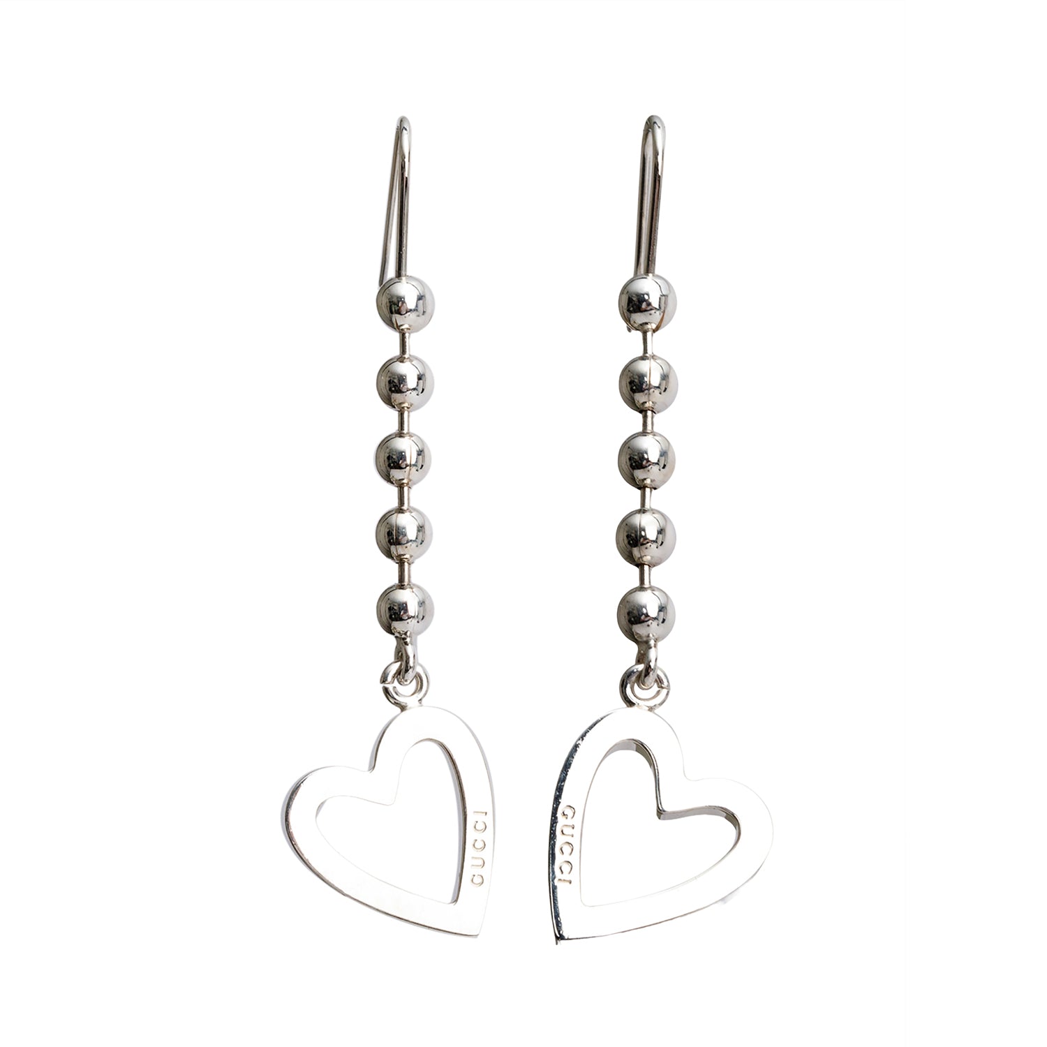 Gucci Sterling Silver Heart Drop Earrings w/ Box