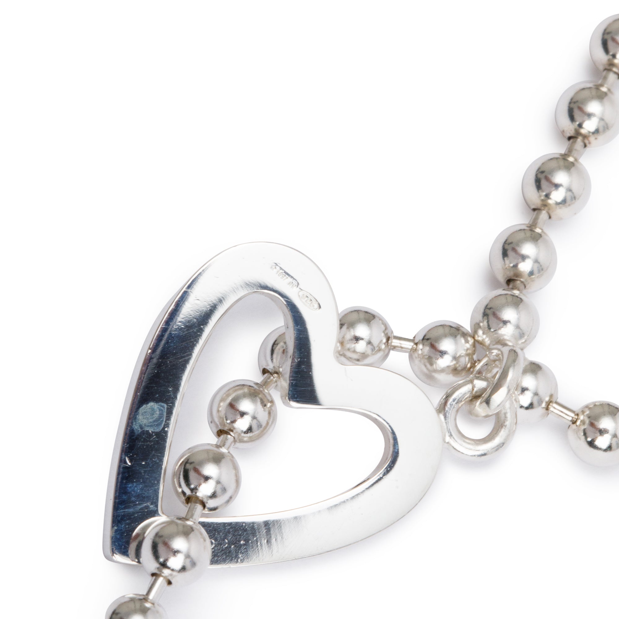 Gucci Sterling Silver Heart Toggle Bead Necklace