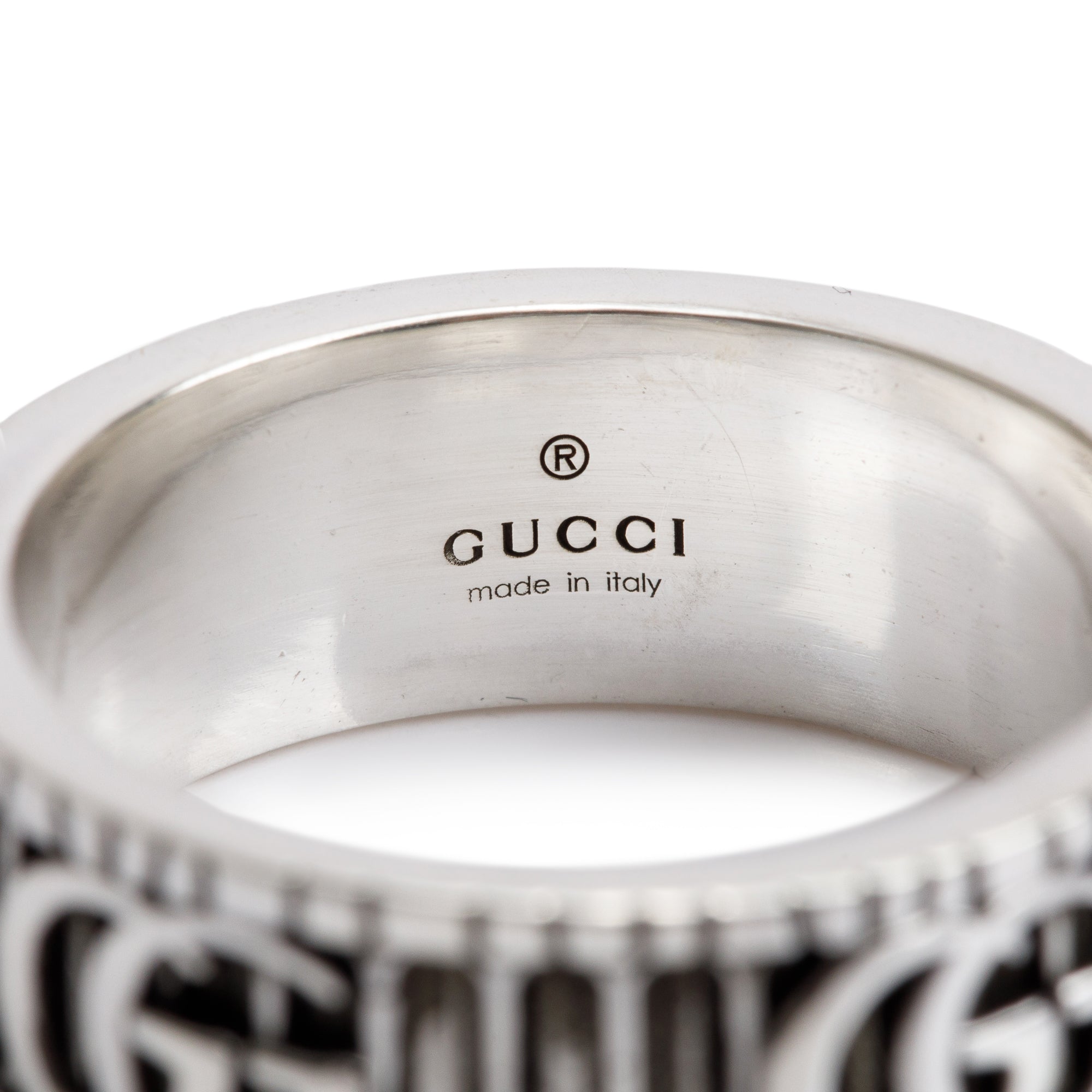 Gucci Sterling Silver Interlocking G Band Ring, Size 17 7.75