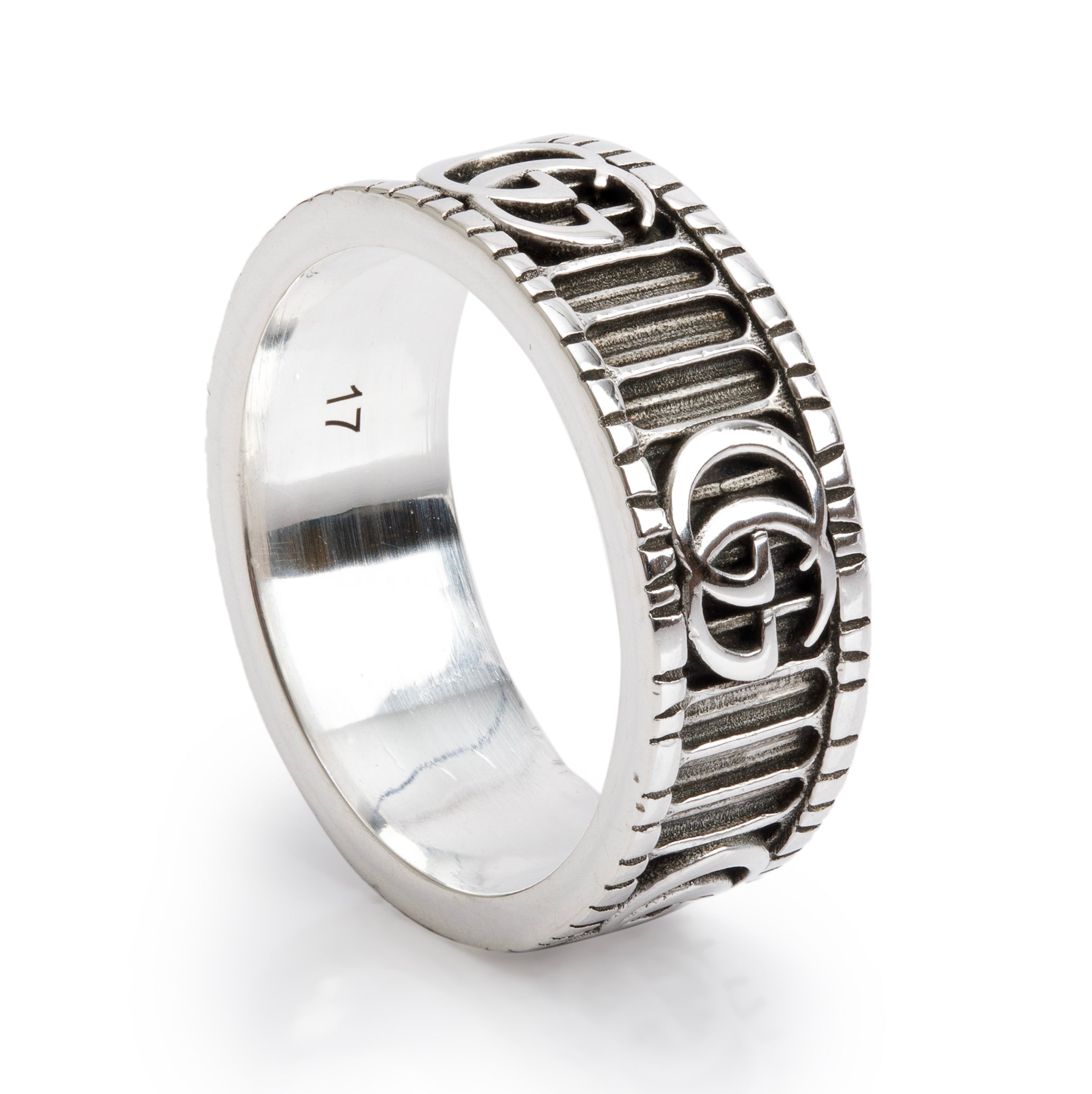 Gucci Sterling Silver Interlocking G Band Ring, Size 17 7.75