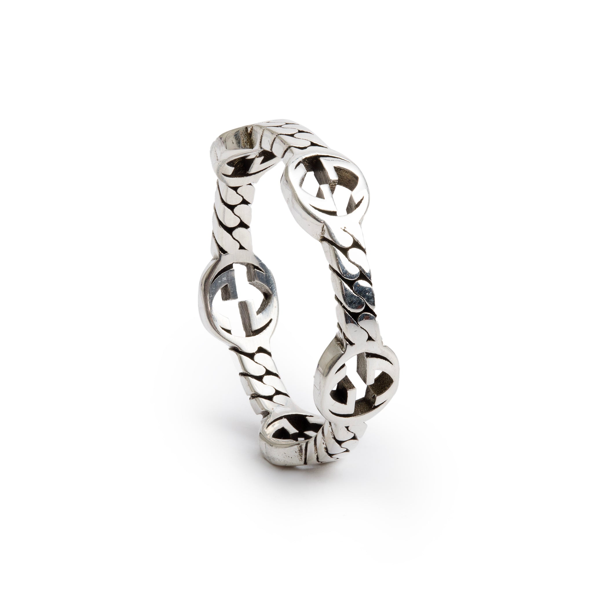Gucci Sterling Silver Interlocking G Band Ring, Size 21 9.75