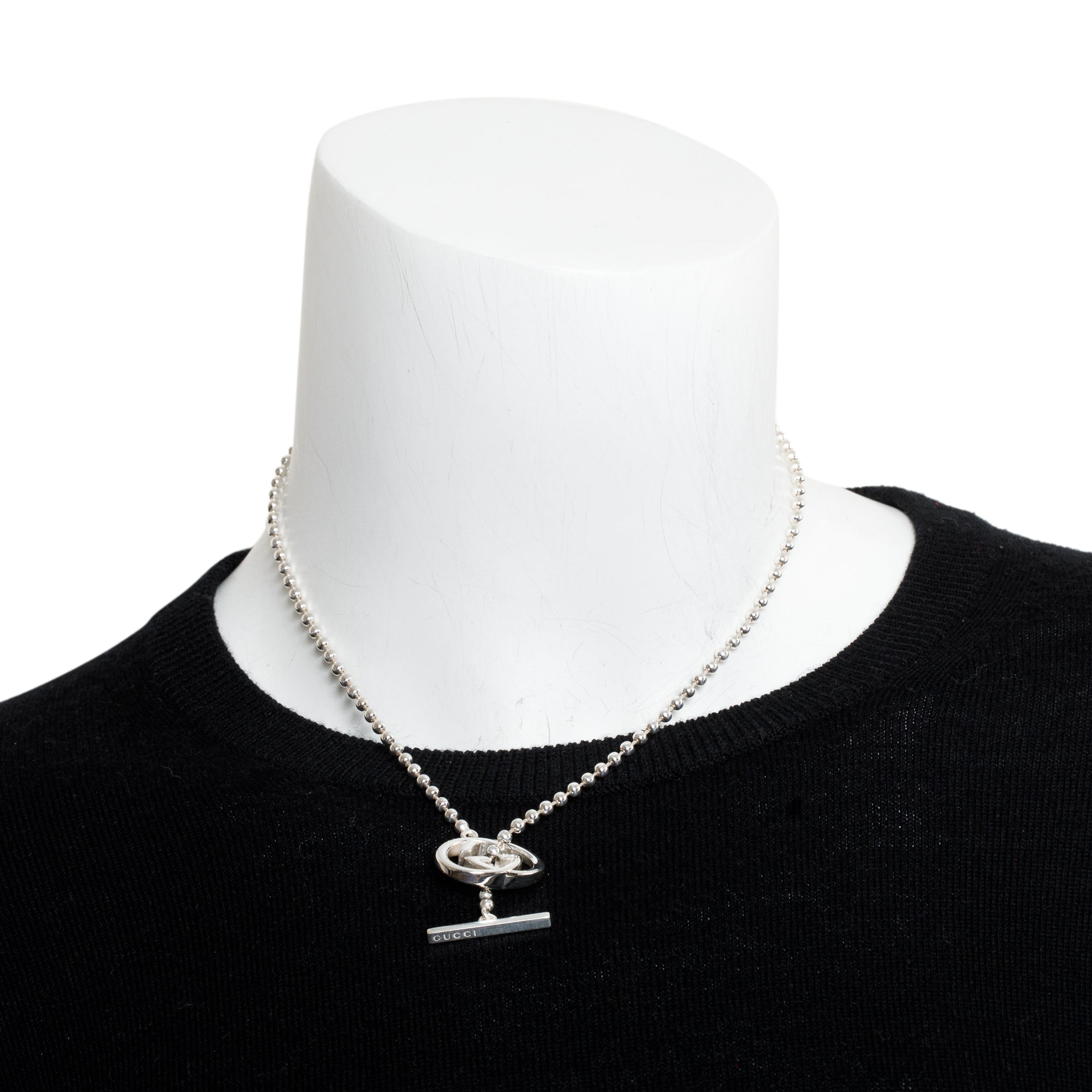 Gucci Sterling Silver Interlocking G Britt Toggle Necklace w/ Box