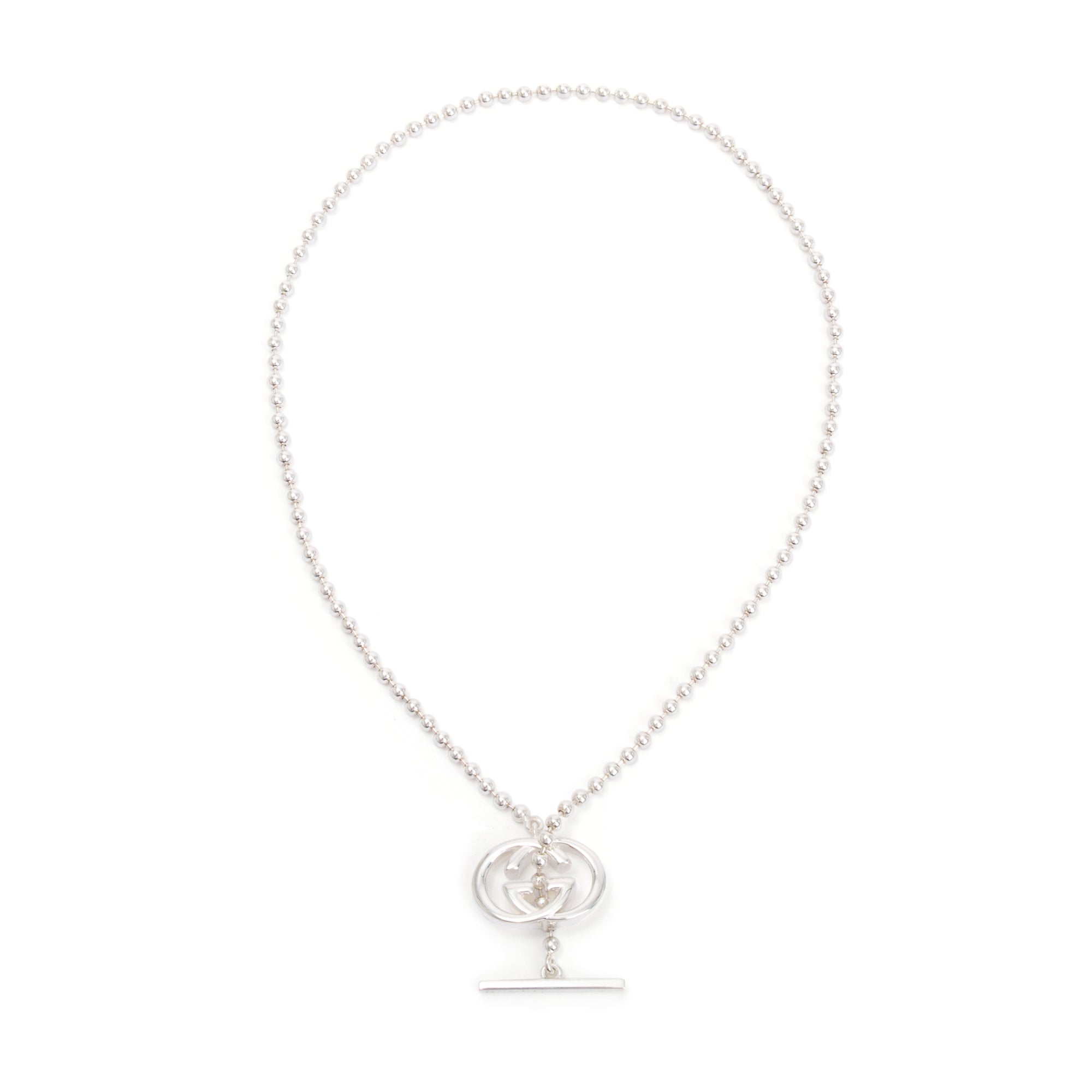 Gucci Sterling Silver Interlocking G Britt Toggle Necklace w/ Box