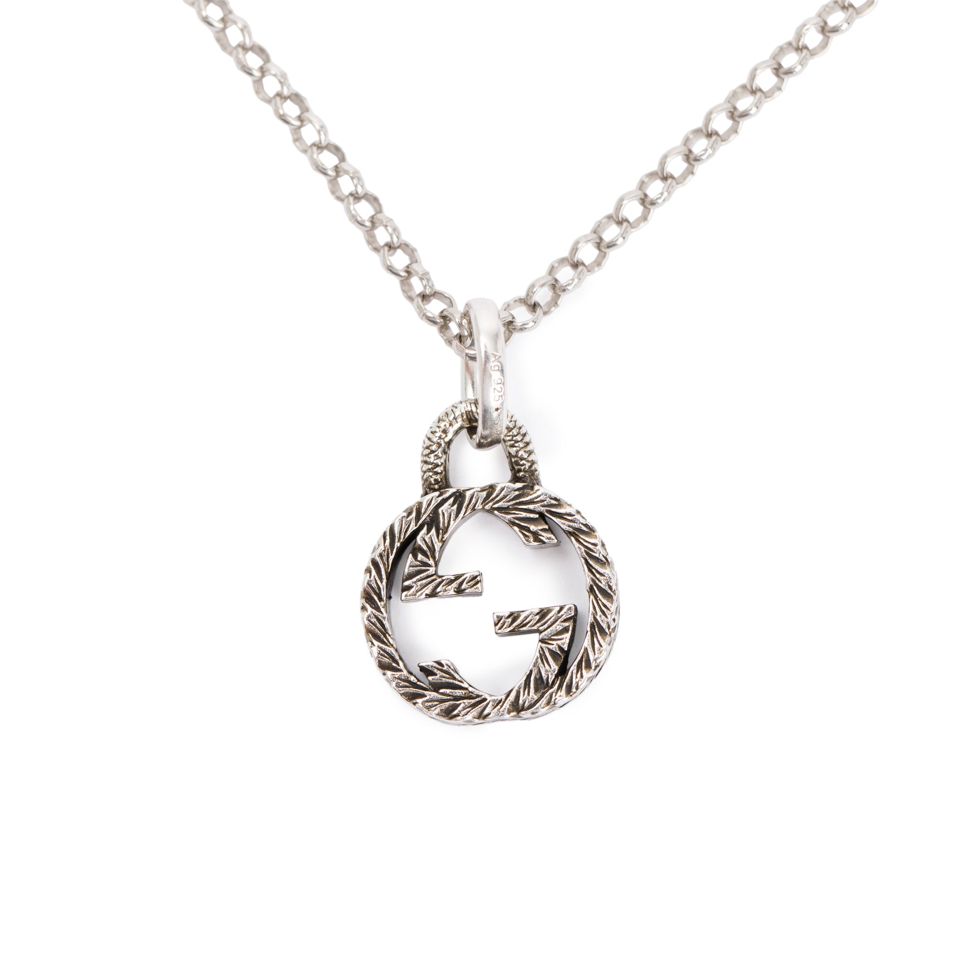 Gucci Sterling Silver Interlocking G Pendant Necklace w/ Box