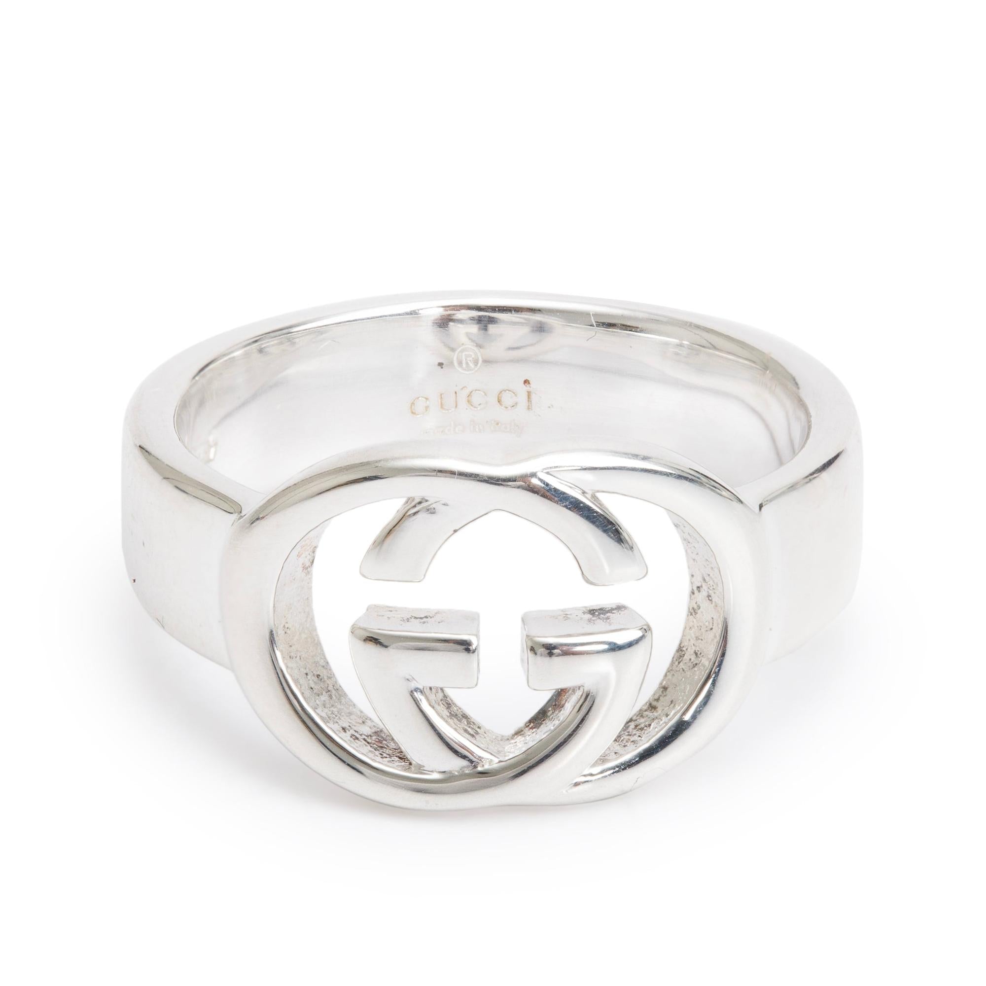 Gucci Sterling Silver Interlocking G Ring, Size 14 6.75