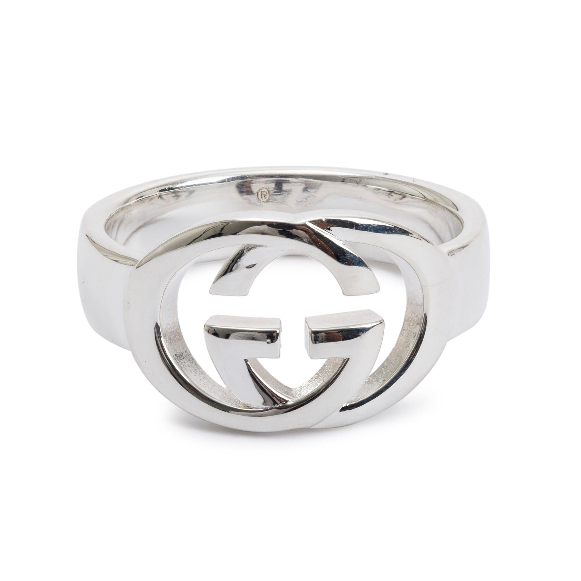 Gucci Sterling Silver Interlocking G Ring, Size 8