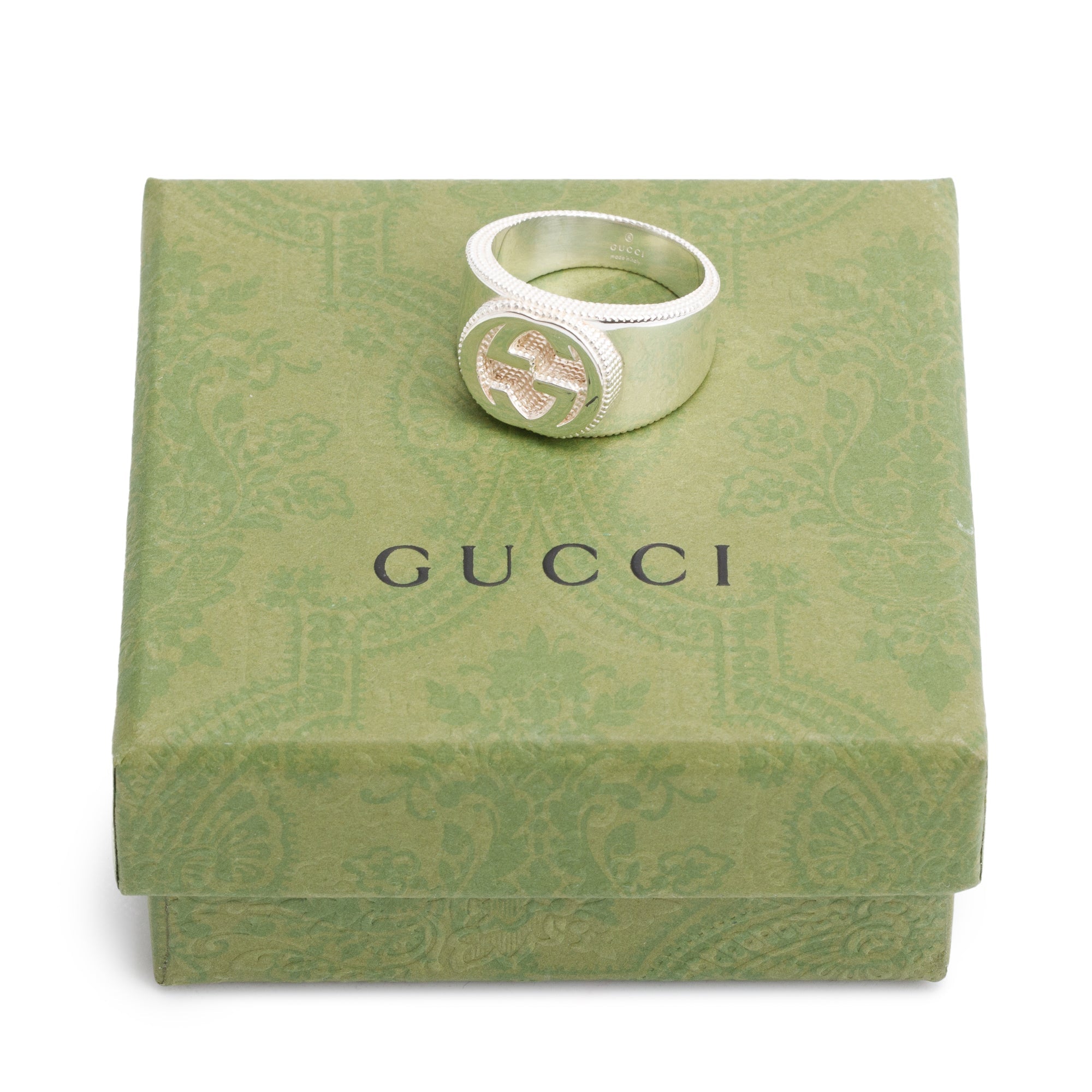 Gucci Sterling Silver Interlocking G Signet Ring, Size 27 12 w/ Box