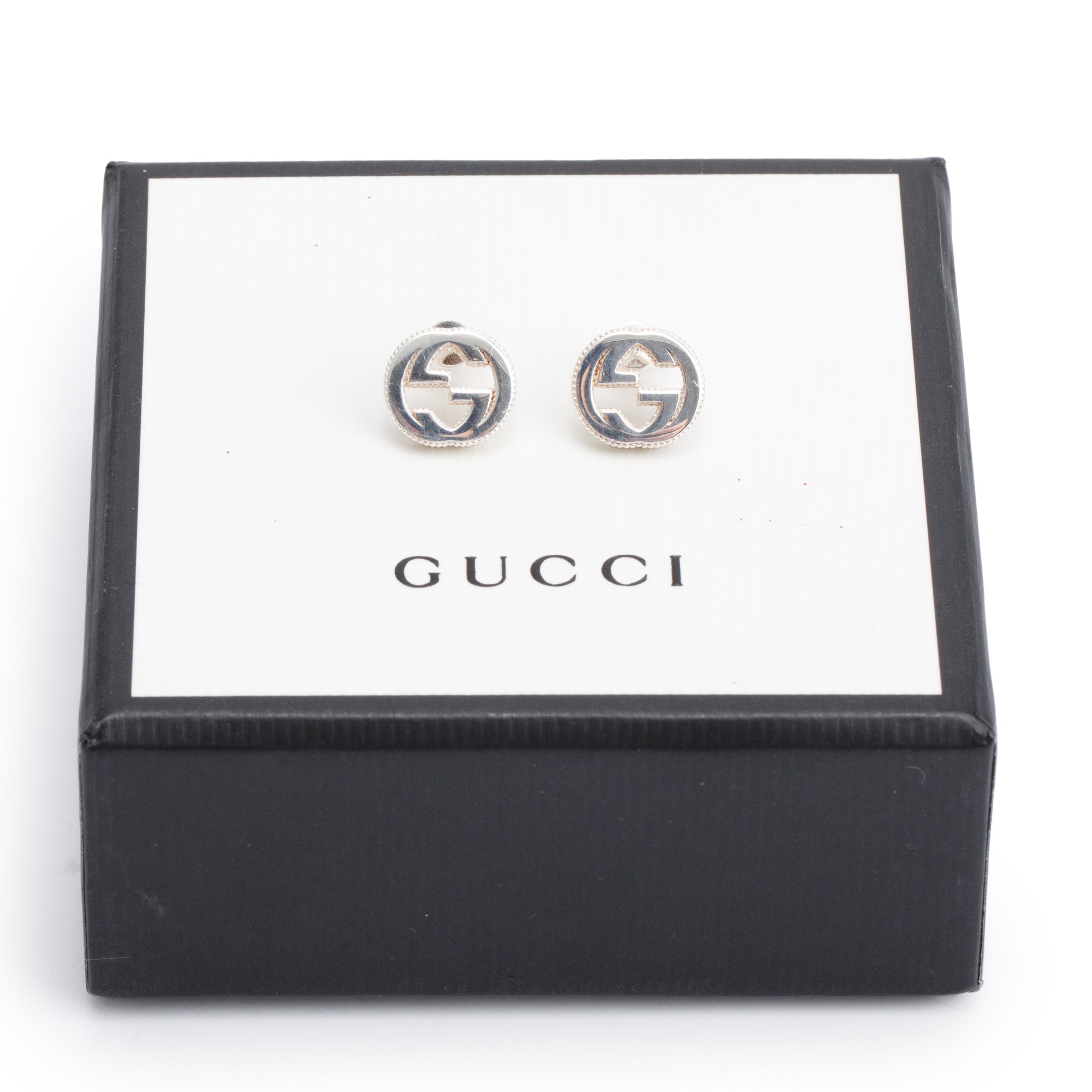 Gucci Sterling Silver Interlocking G Stud Earrings w/ Box