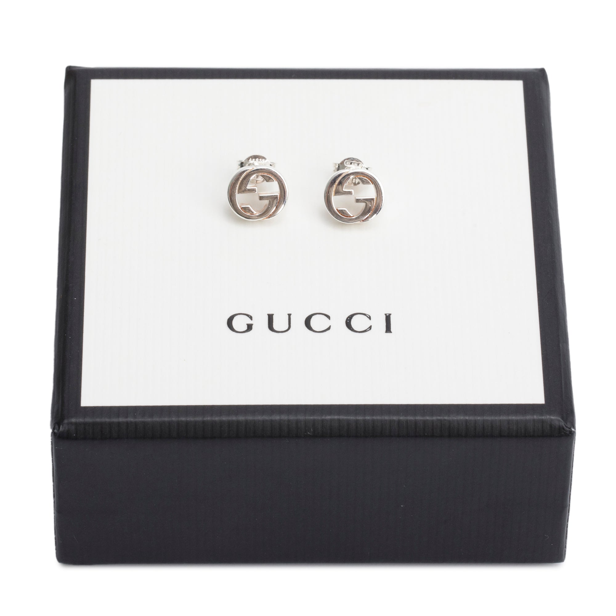 Gucci Sterling Silver Interlocking G Stud Earrings w/ Box