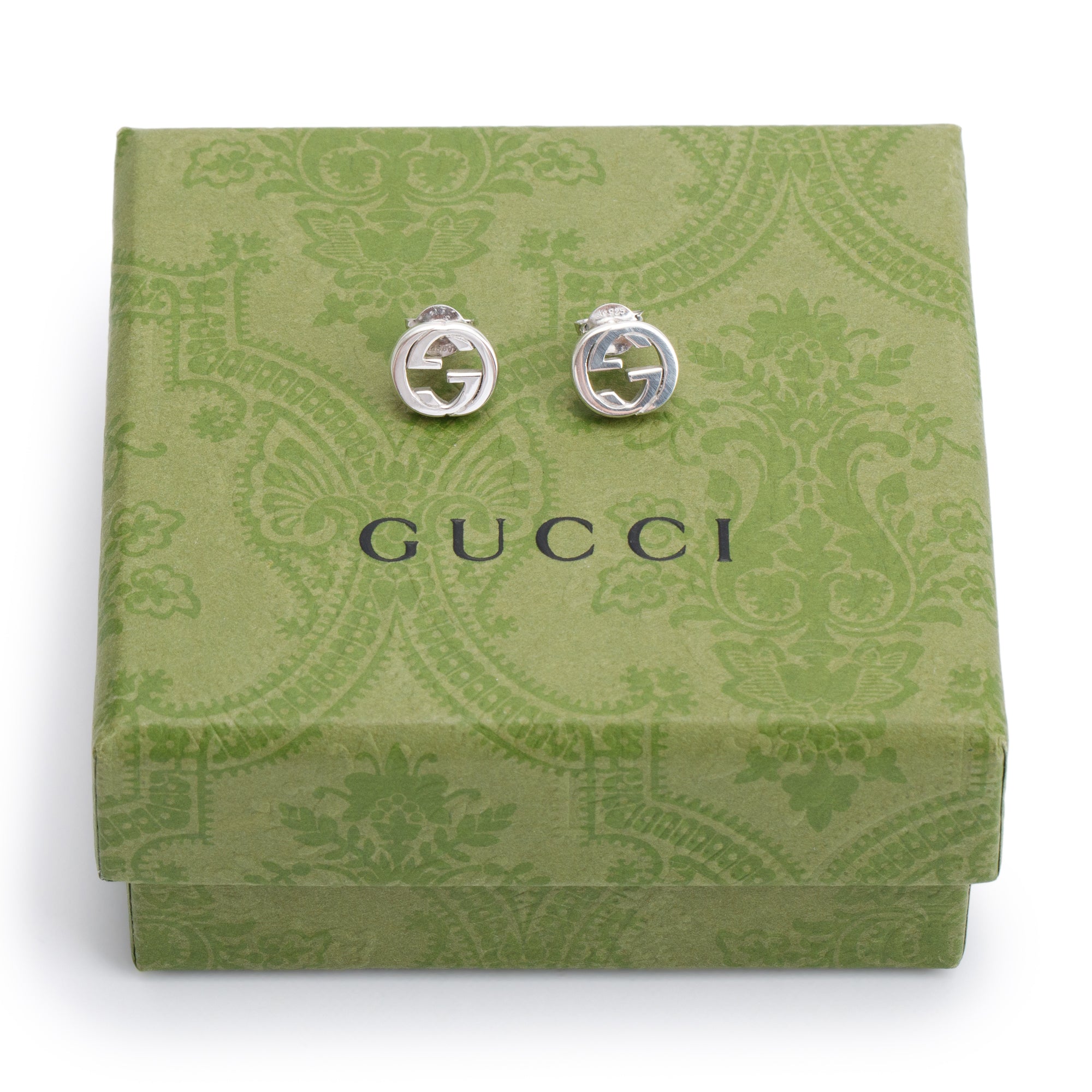 Gucci Sterling Silver Interlocking G Stud Earrings w/ Box