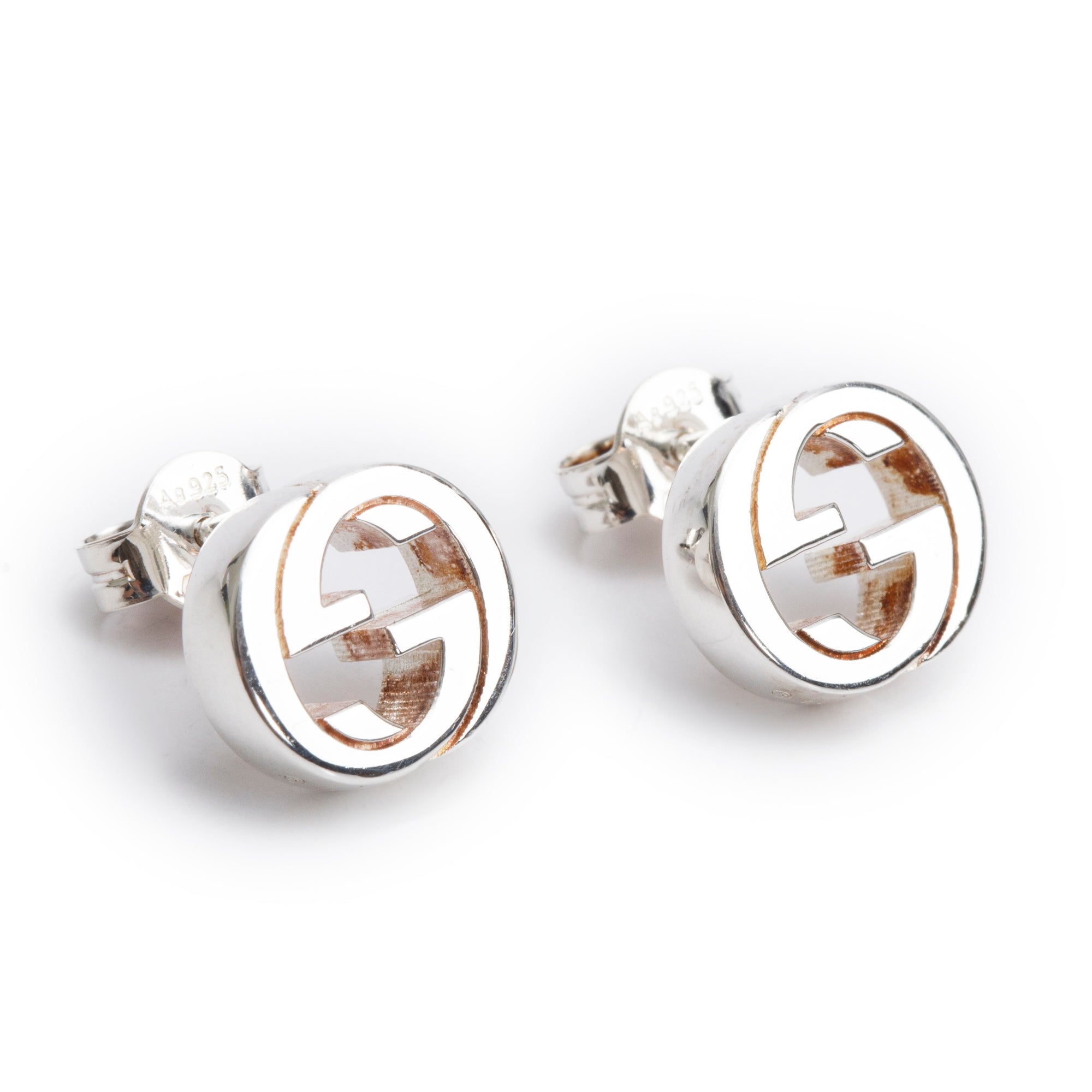 Gucci Sterling Silver Interlocking G Stud Earrings w/ Box