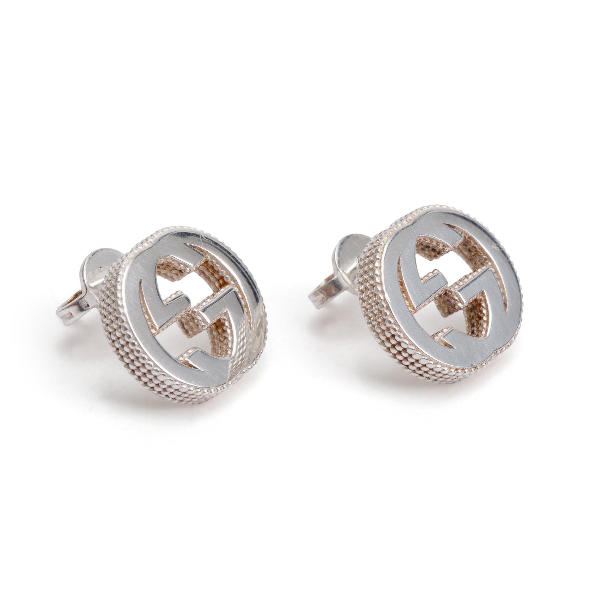 Gucci Sterling Silver Interlocking G Stud Earrings w/ Box