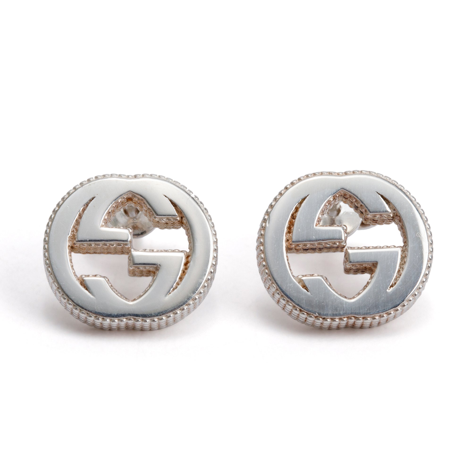 Gucci Sterling Silver Interlocking G Stud Earrings w/ Box