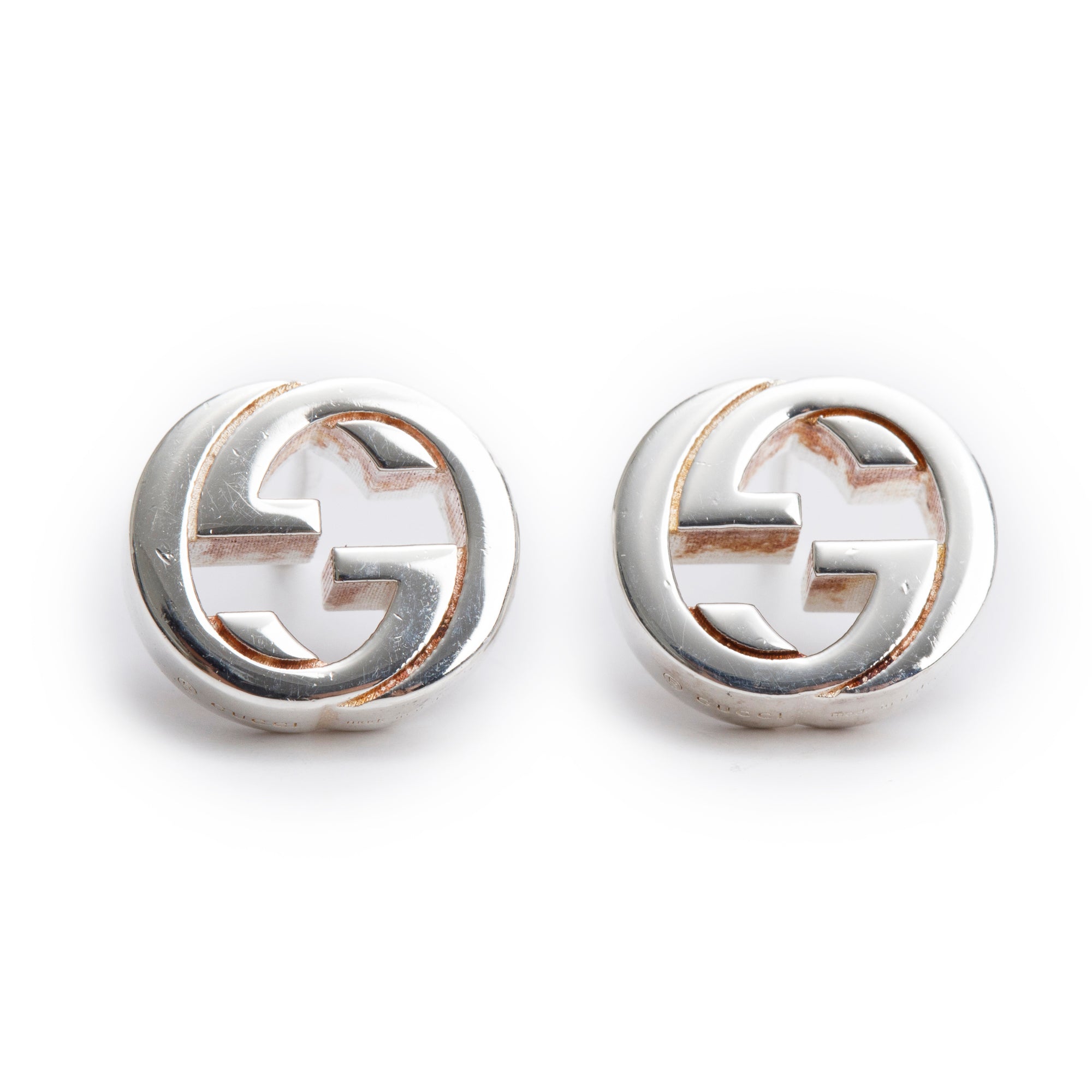 Gucci Sterling Silver Interlocking G Stud Earrings w/ Box