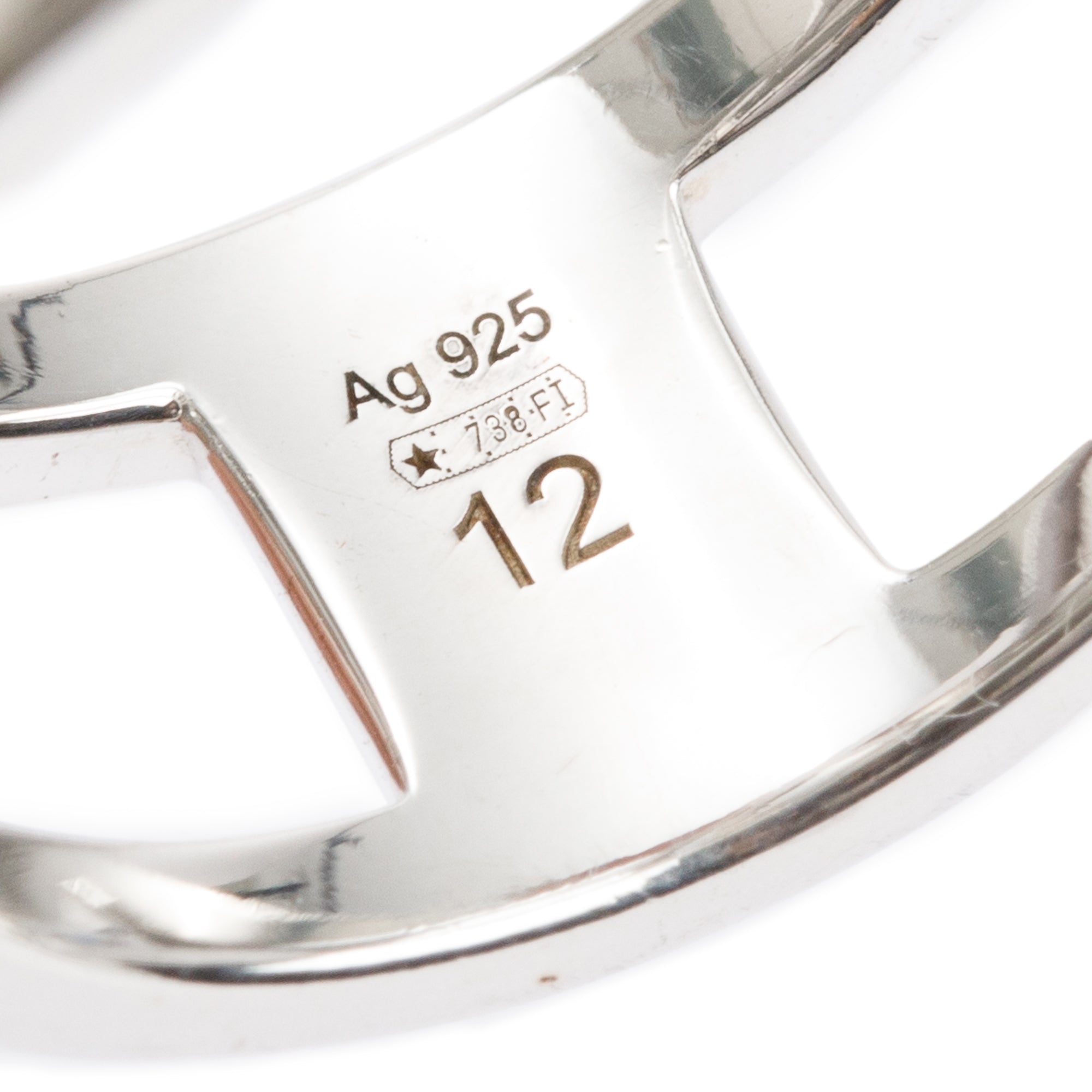 Gucci Sterling Silver Interlocking Wide Open Band Ring, Size 12 6 w/ Box