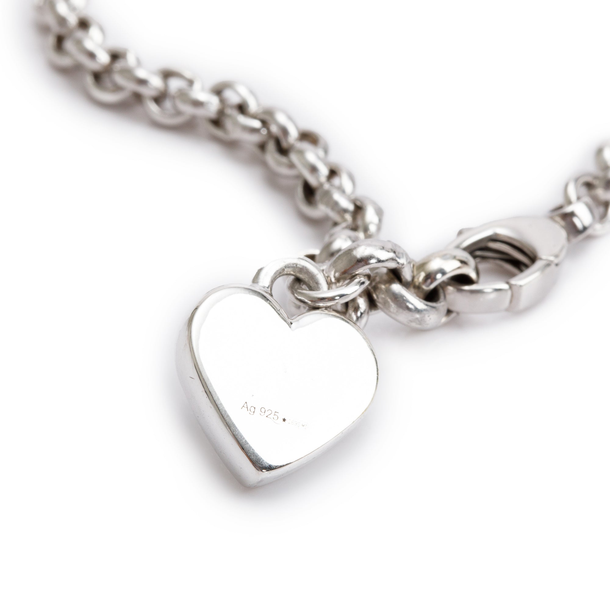 Gucci Sterling Silver Logo Heart Charm Bracelet w/ Box