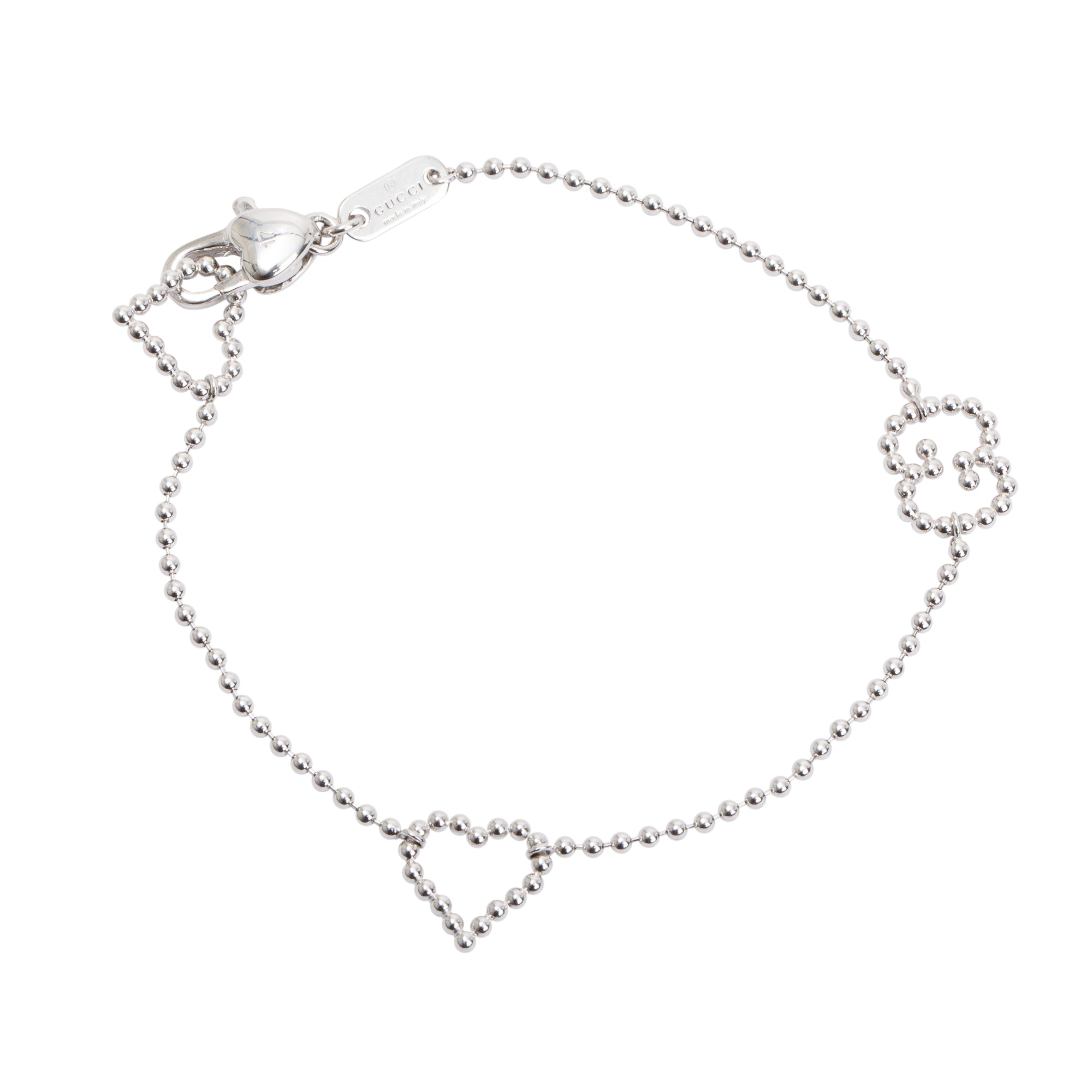 Gucci Sterling Silver Micro Boule Heart & Interlocking G Bracelet