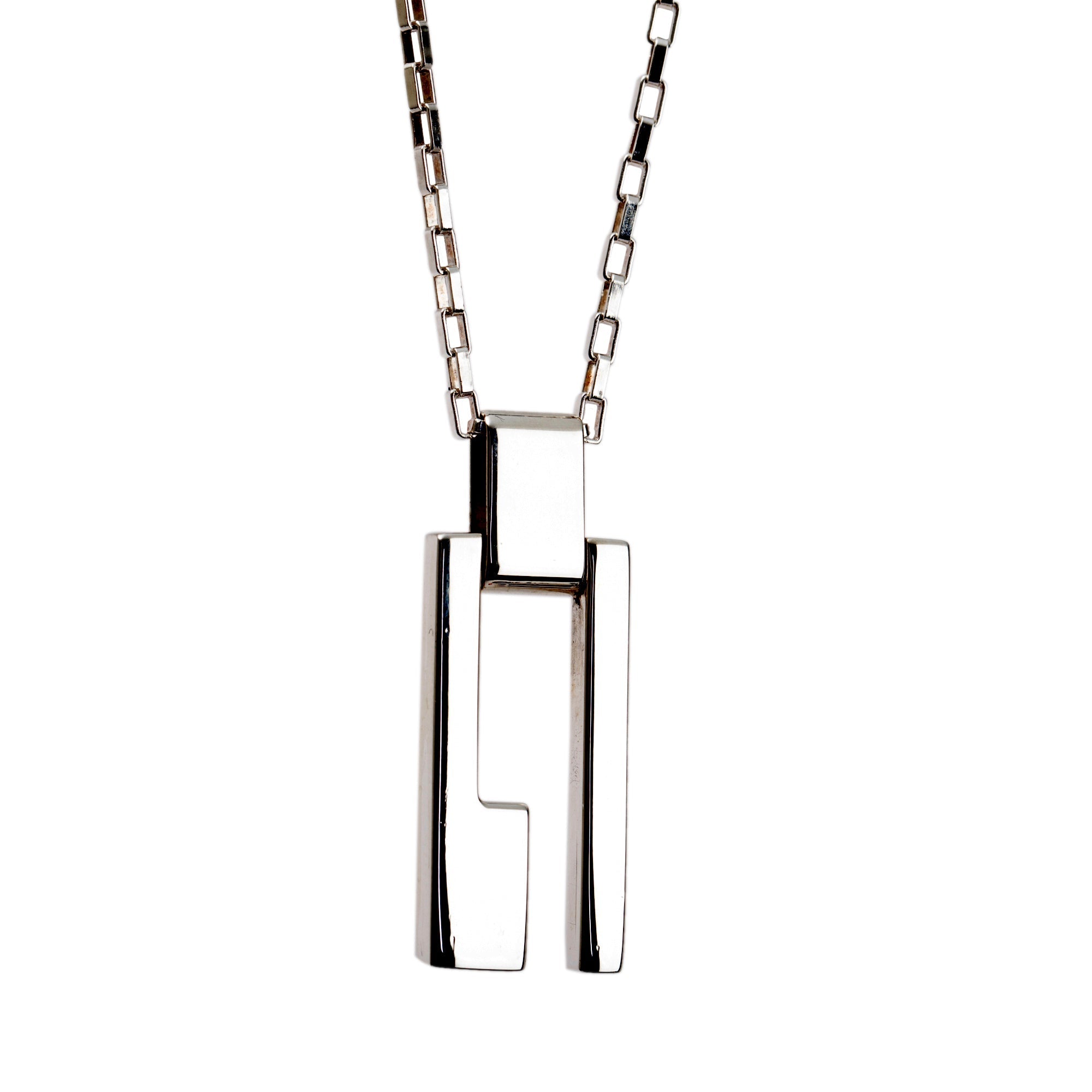Gucci Sterling Silver Rectangular G Pendant Necklace