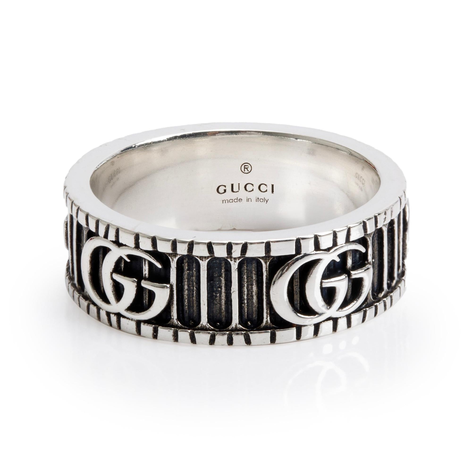 Gucci Sterling Silver Ring with Double G, Size 20 9