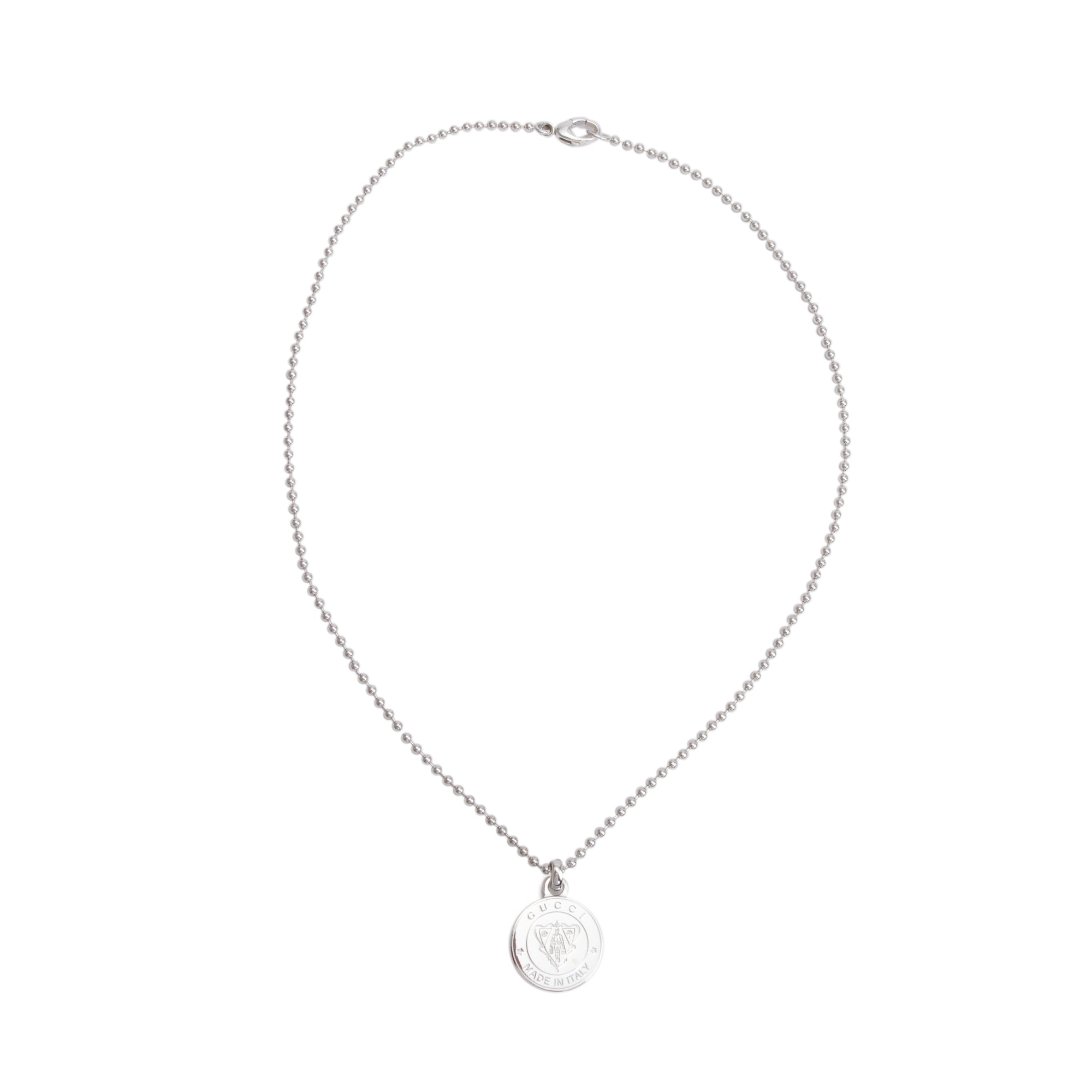 Gucci Sterling Silver Round Crest Pendant Necklace