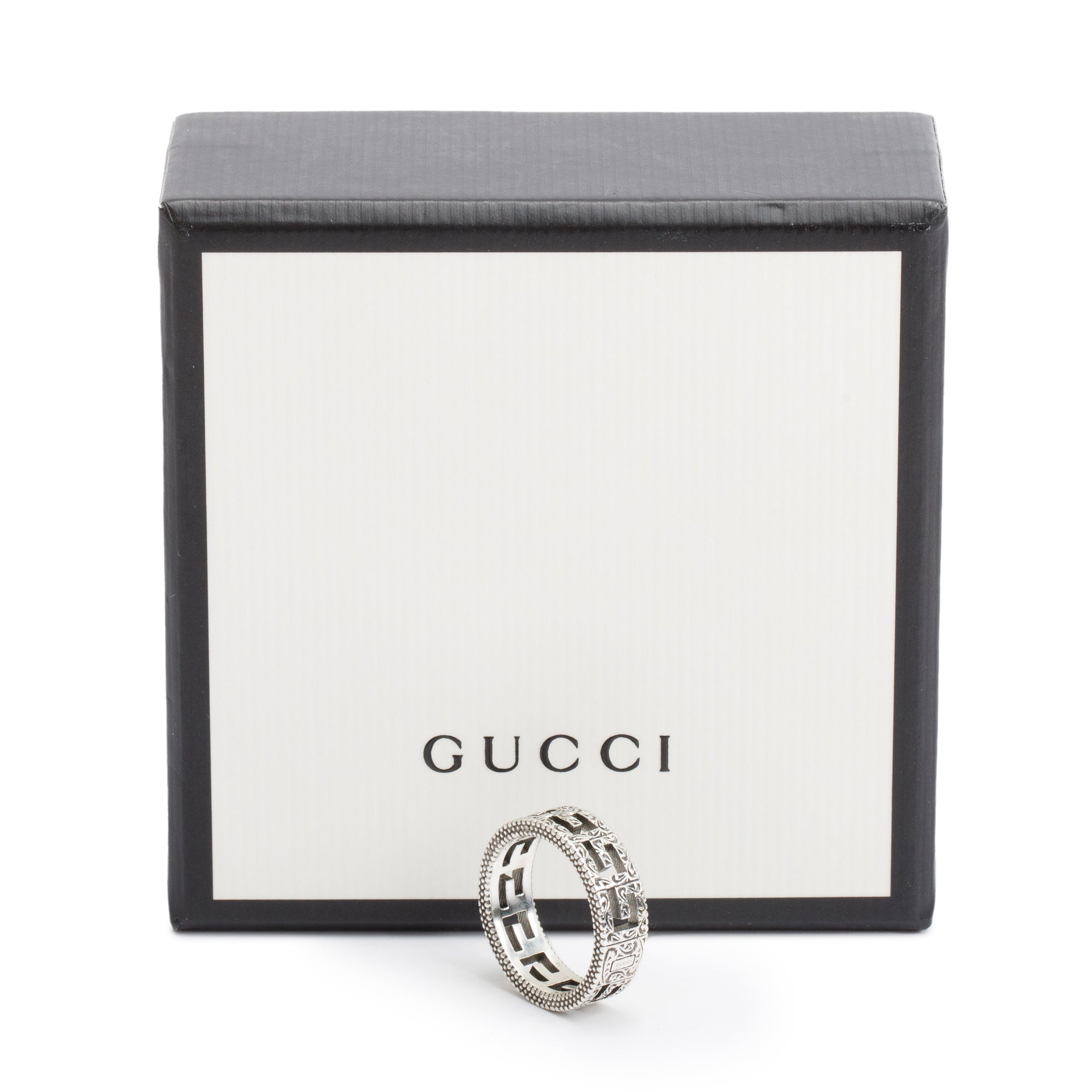Gucci Sterling Silver Square G Wide Ring, Size 14 6.75 w/ Box