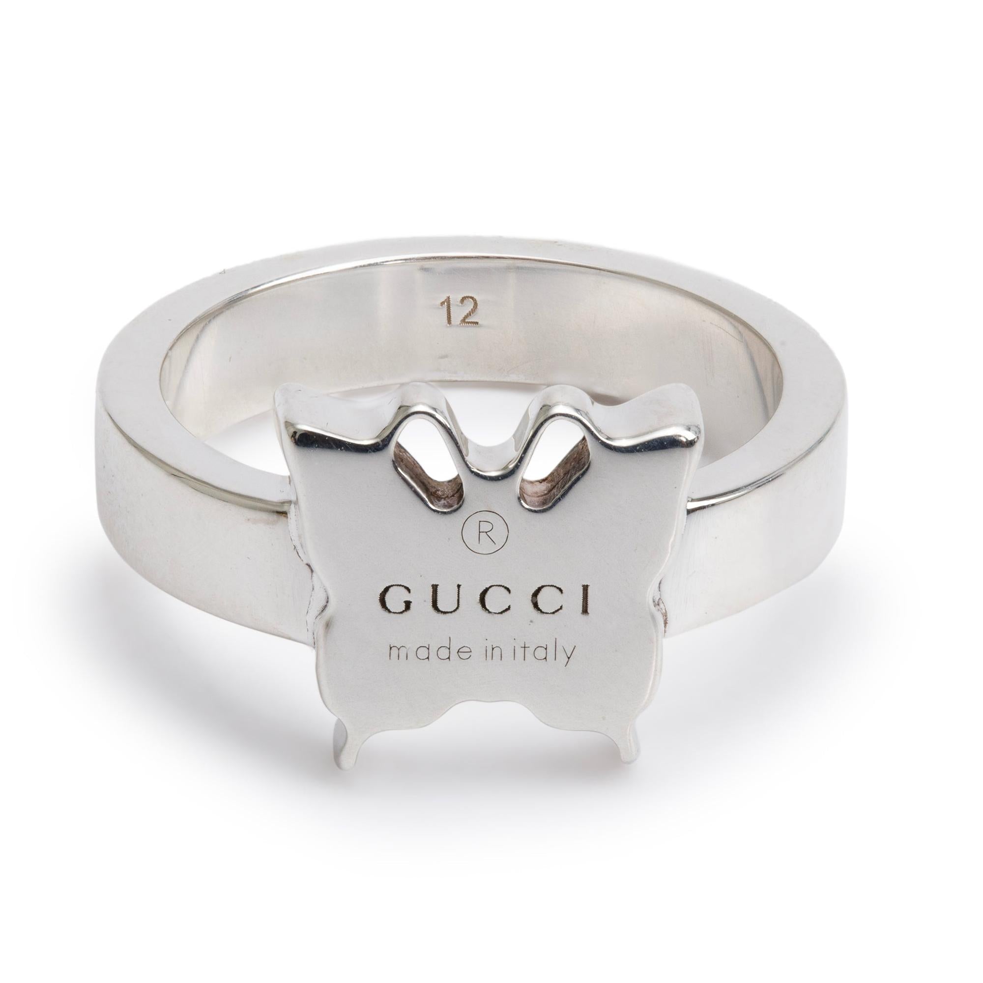 Gucci Sterling Silver Trademark Butterfly Ring, Size 5.75