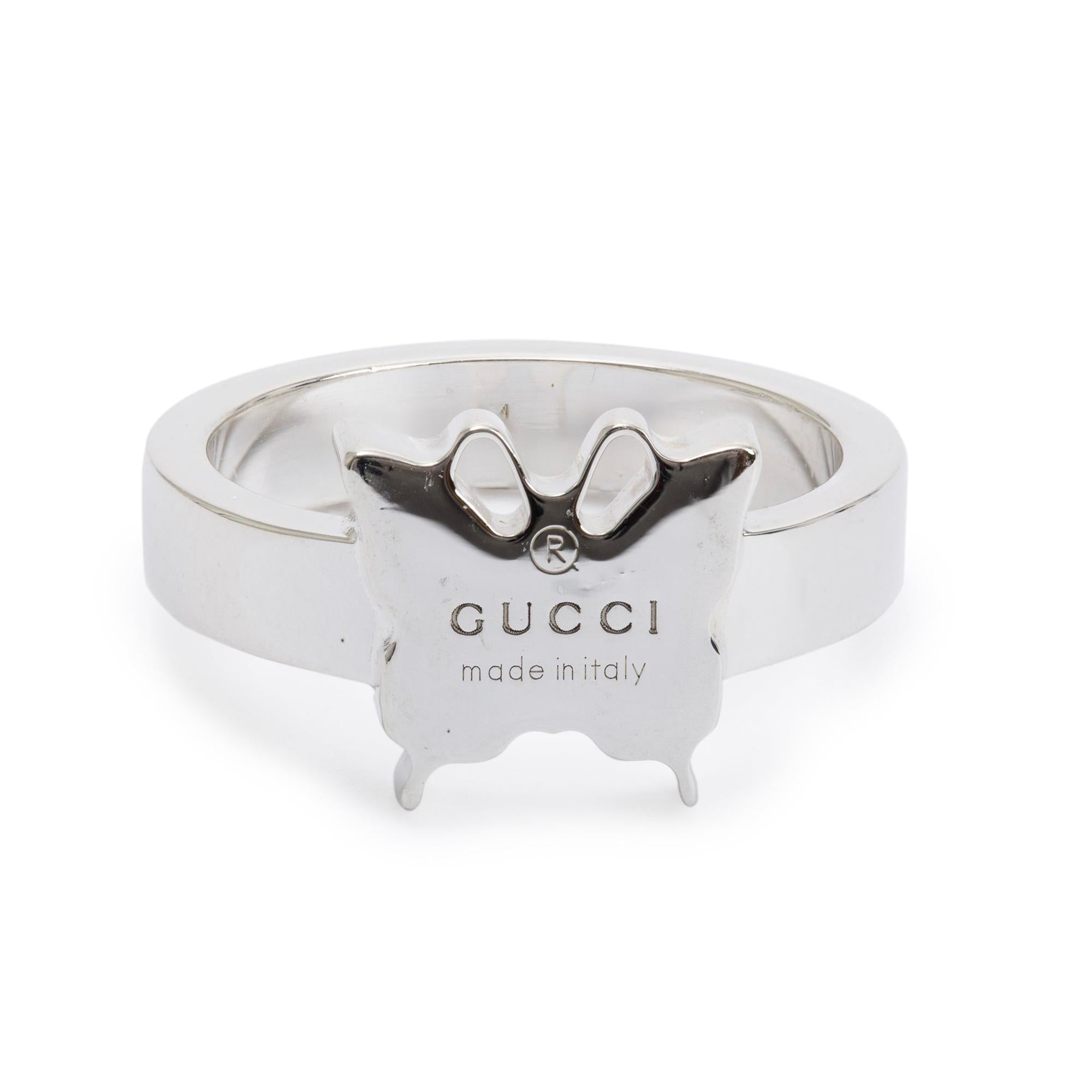 Gucci Sterling Silver Trademark Butterfly Ring, Size 6.75