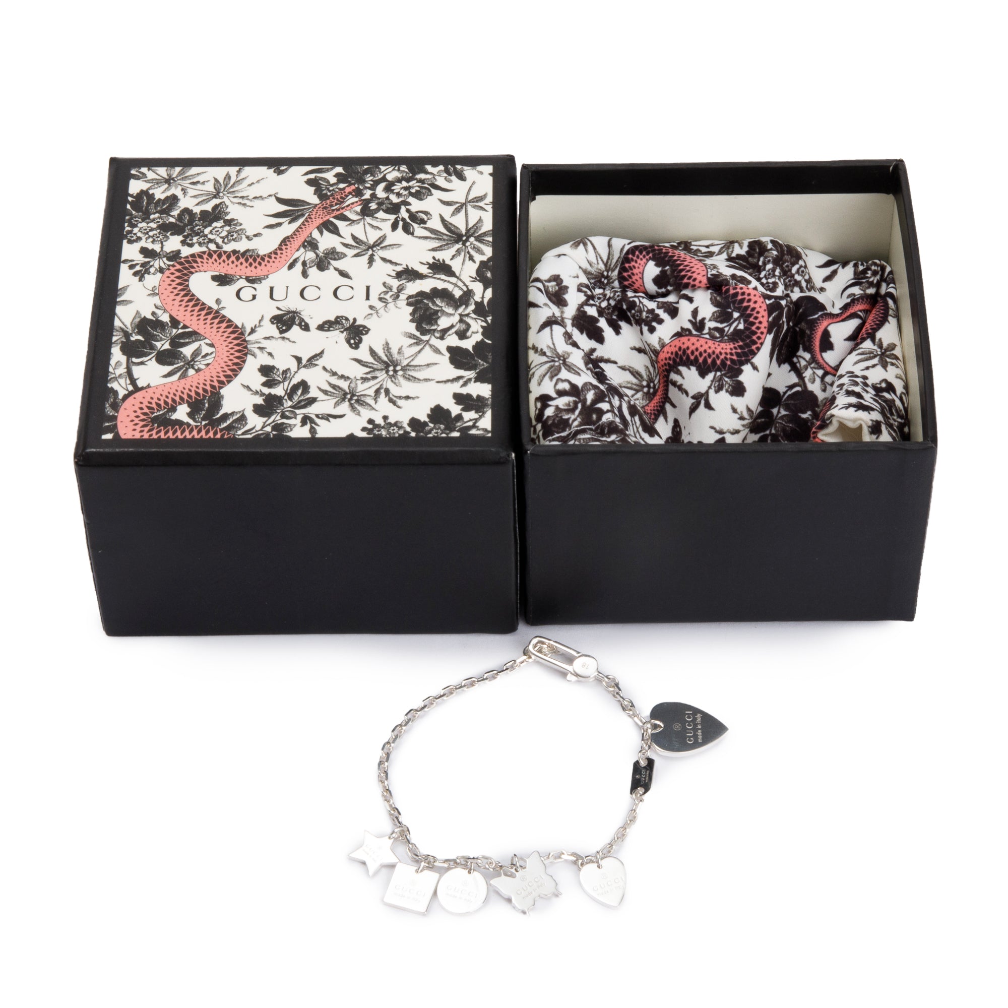 Gucci Sterling Silver Trademark Charm Bracelet w/ Box