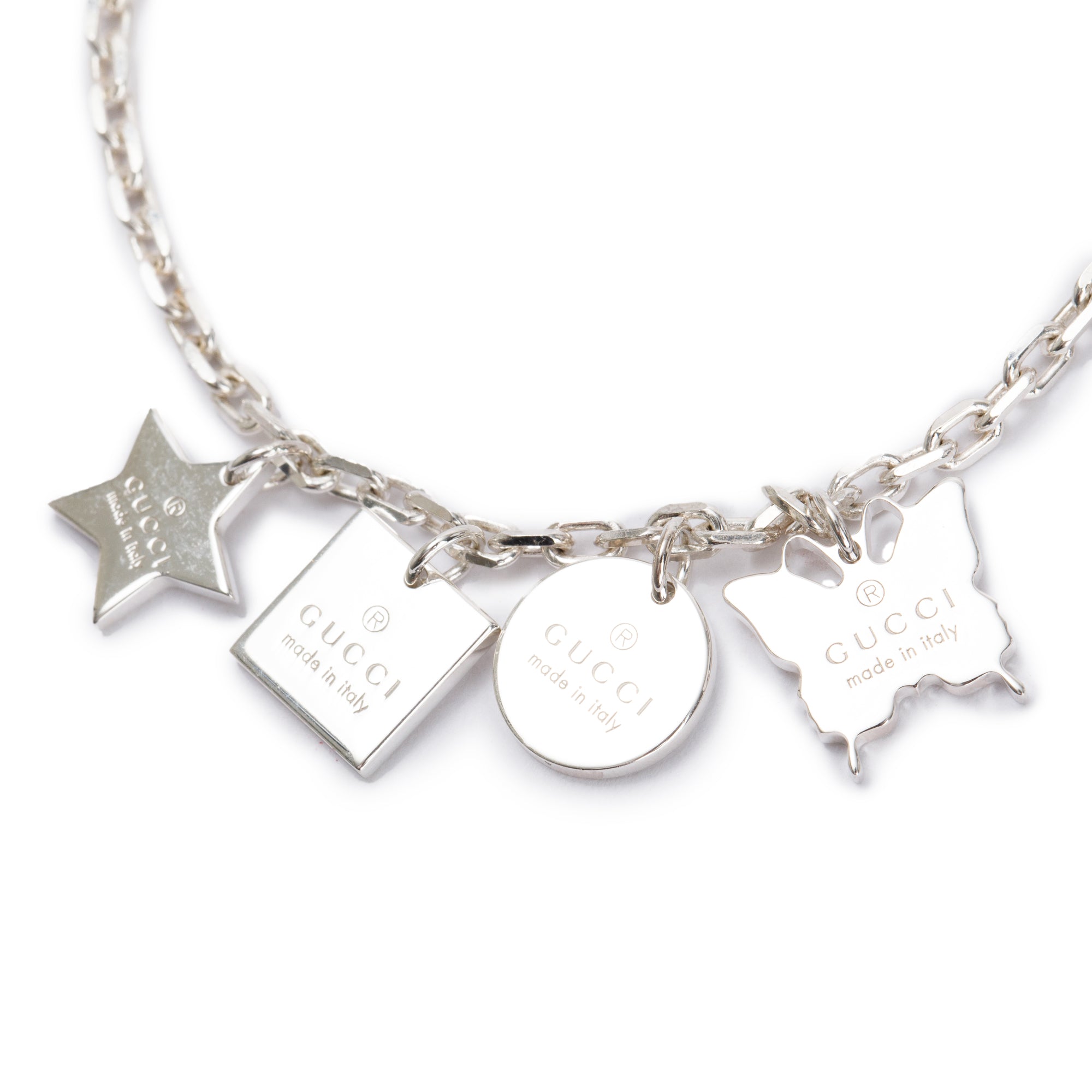 Gucci Sterling Silver Trademark Charm Bracelet w/ Box