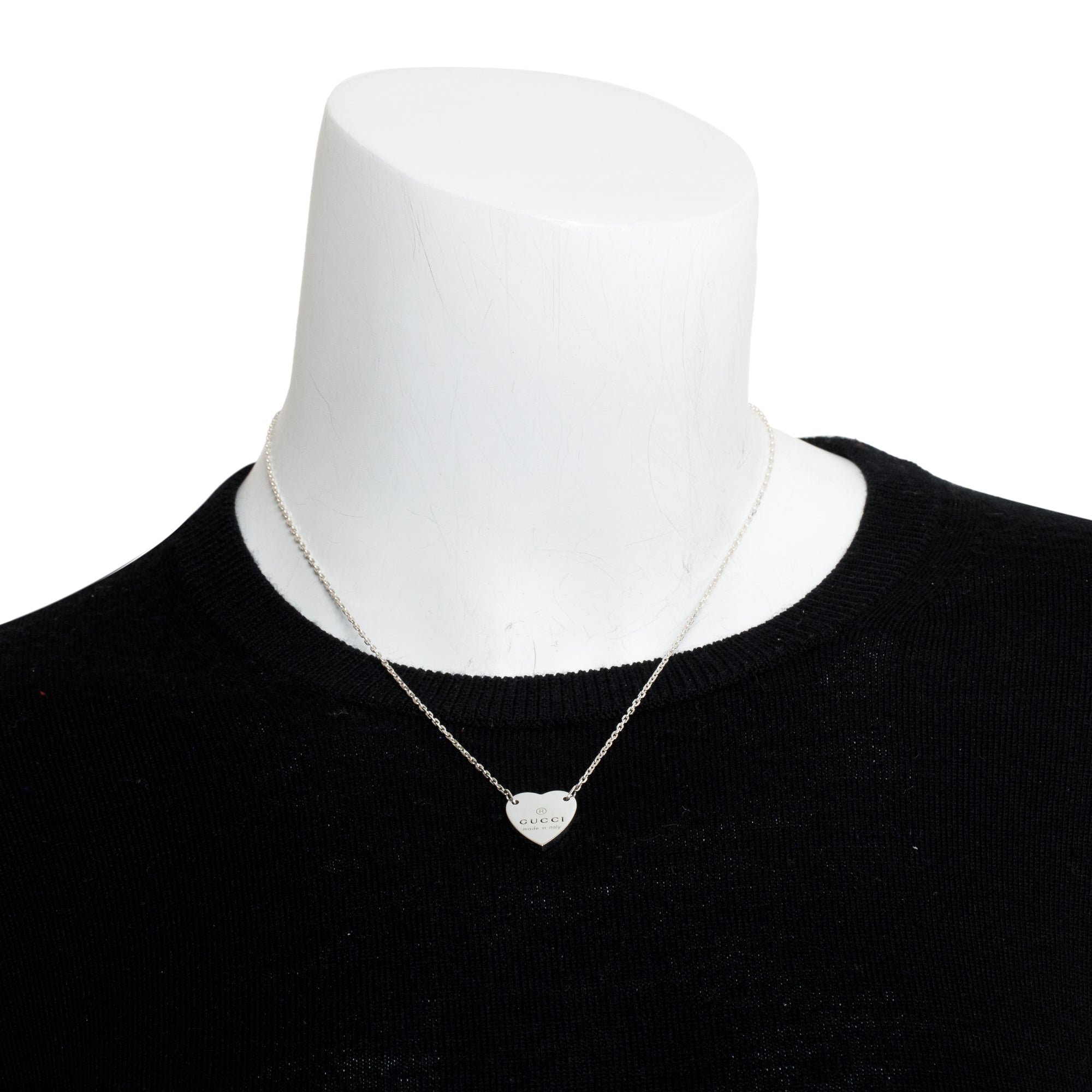 Gucci Sterling Silver Trademark Heart Pendant Necklace