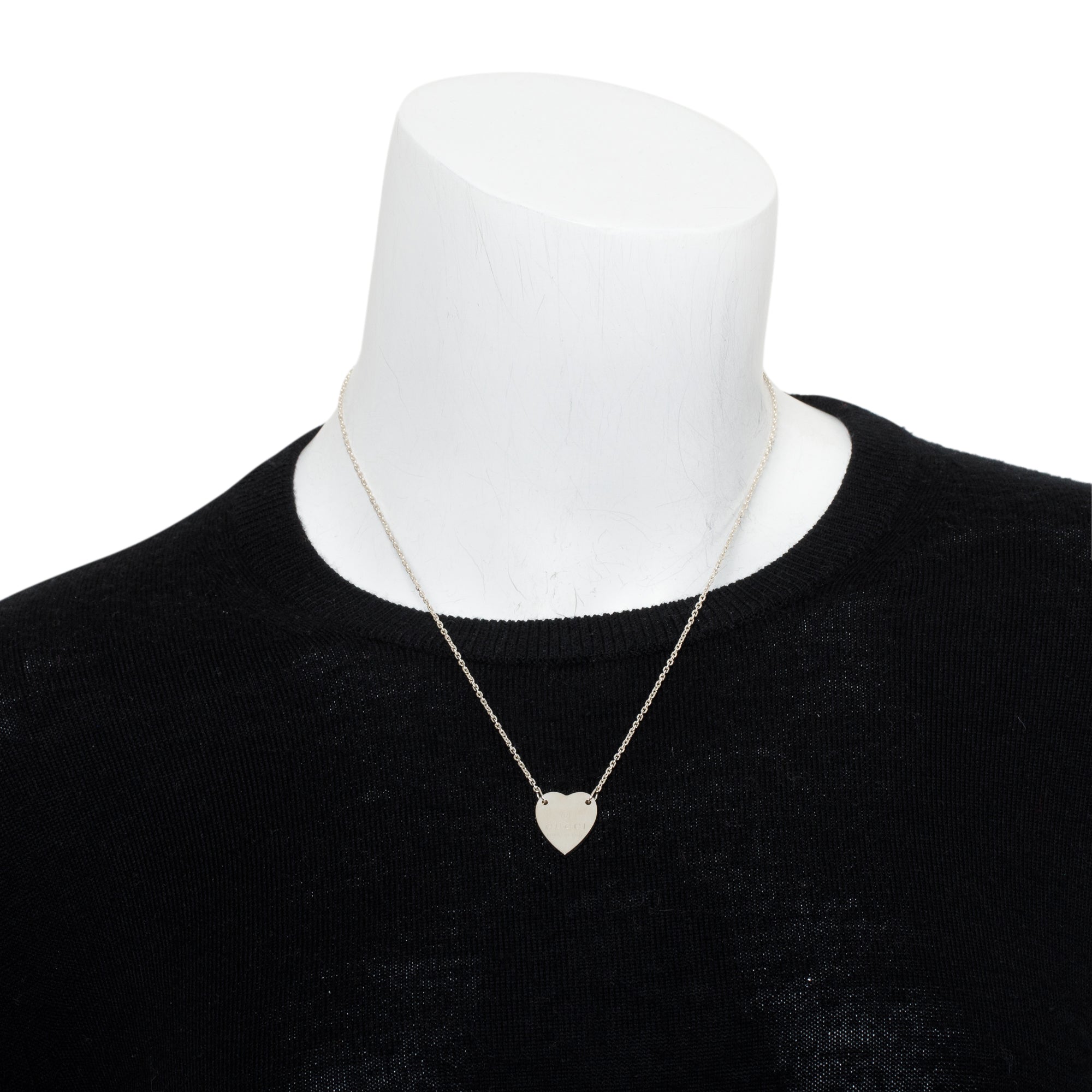 Gucci Sterling Silver Trademark Heart Pendant Necklace